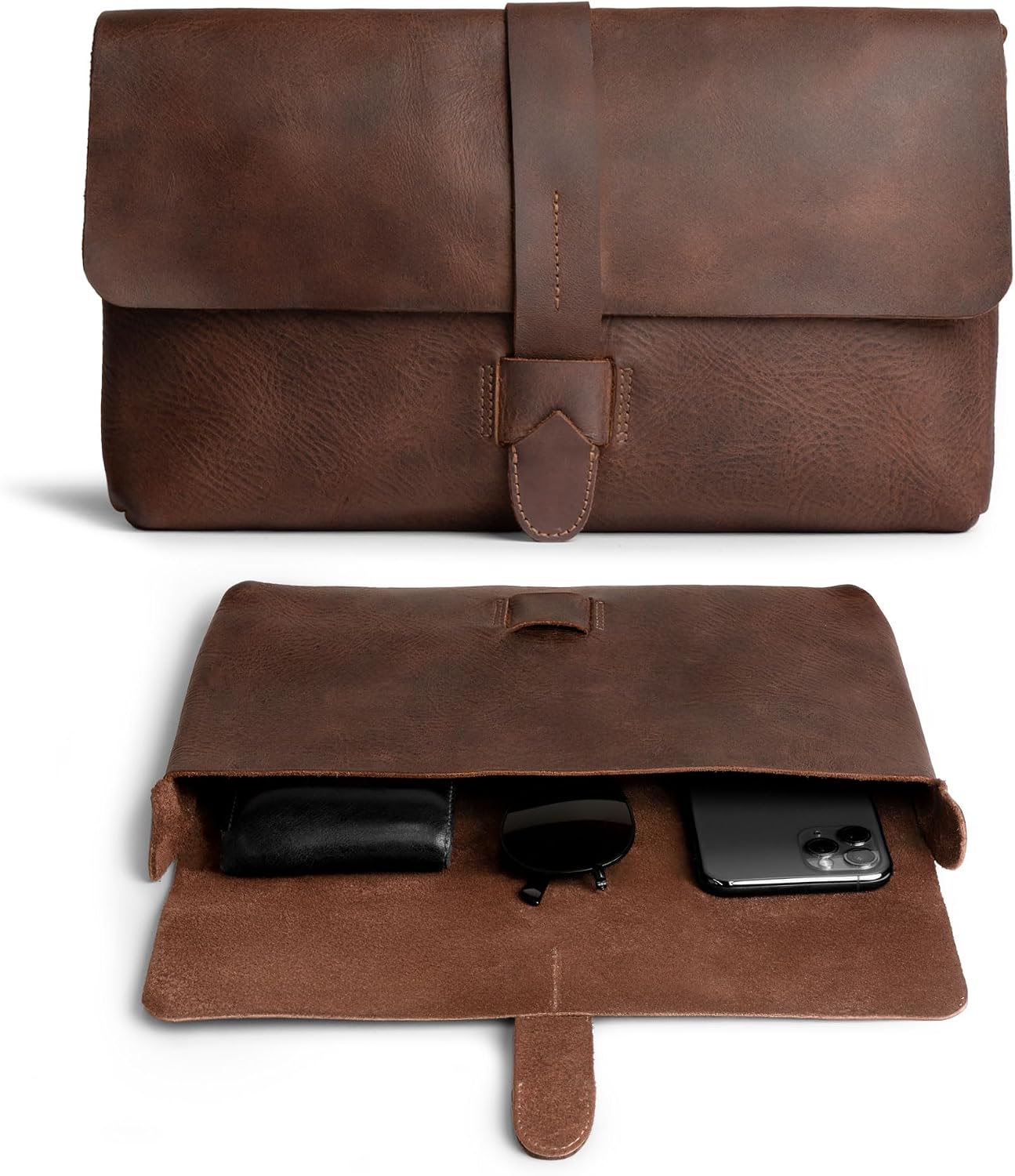 Hide & Drink, Female Clutch Bag, Vintage Handbag, Accessory Organizer, Phone Bag, Night Case, Full Grain Leather, Handmade, Bourbon Brown