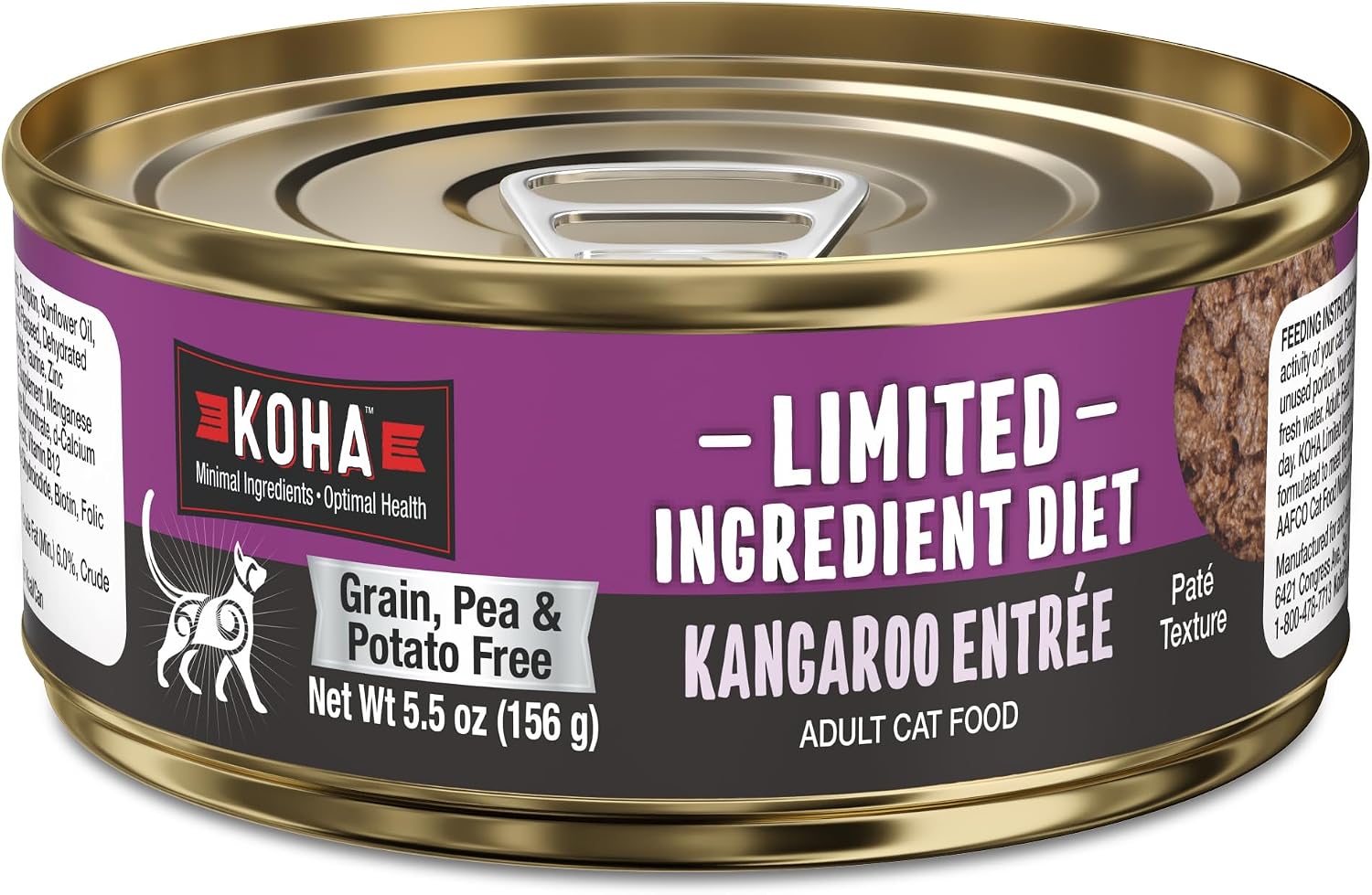 KOHA Limited Ingredient Diet Kangaroo Pate for Cats, 5.5 oz Pack of 24 | Single meat protein, sensitive stomach formula, no fillers, wet cat food, made in USA