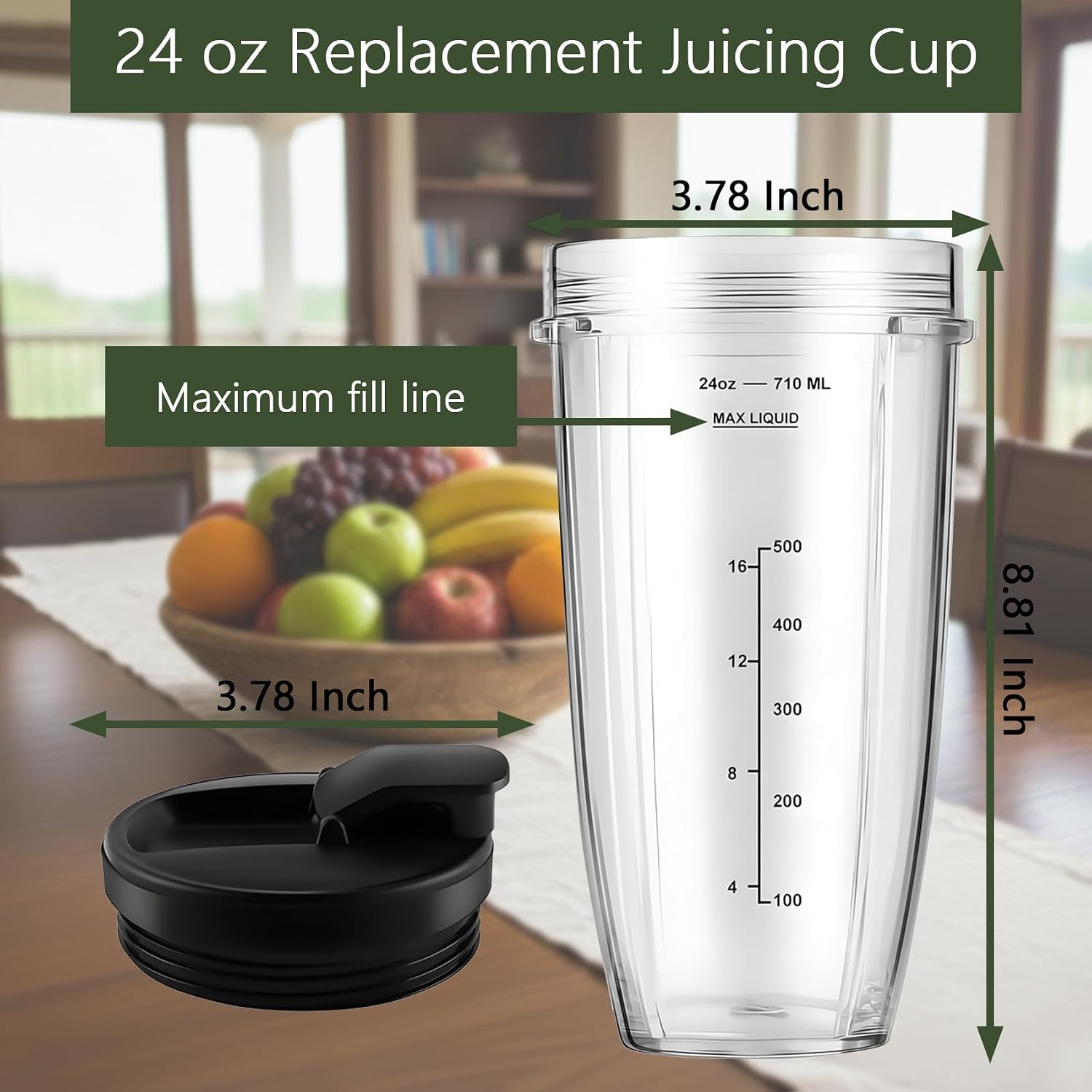 Blender Replacement Parts for Ninja, 24oz Ninja Blender Cups with To-Go Lids