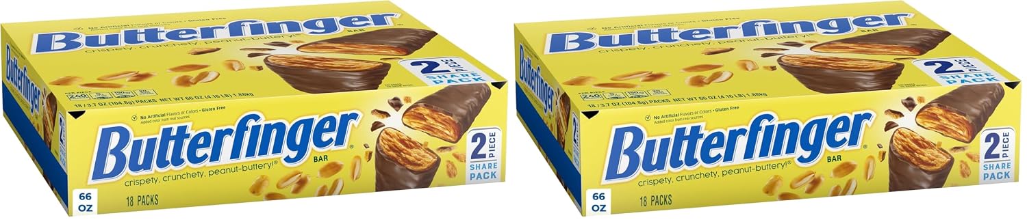 Butterfinger Full Size Candy Bar, 18 Count, Crispety Crunchety Peanut-Buttery On-The-Go Sweet Treat, 1.9 oz Each