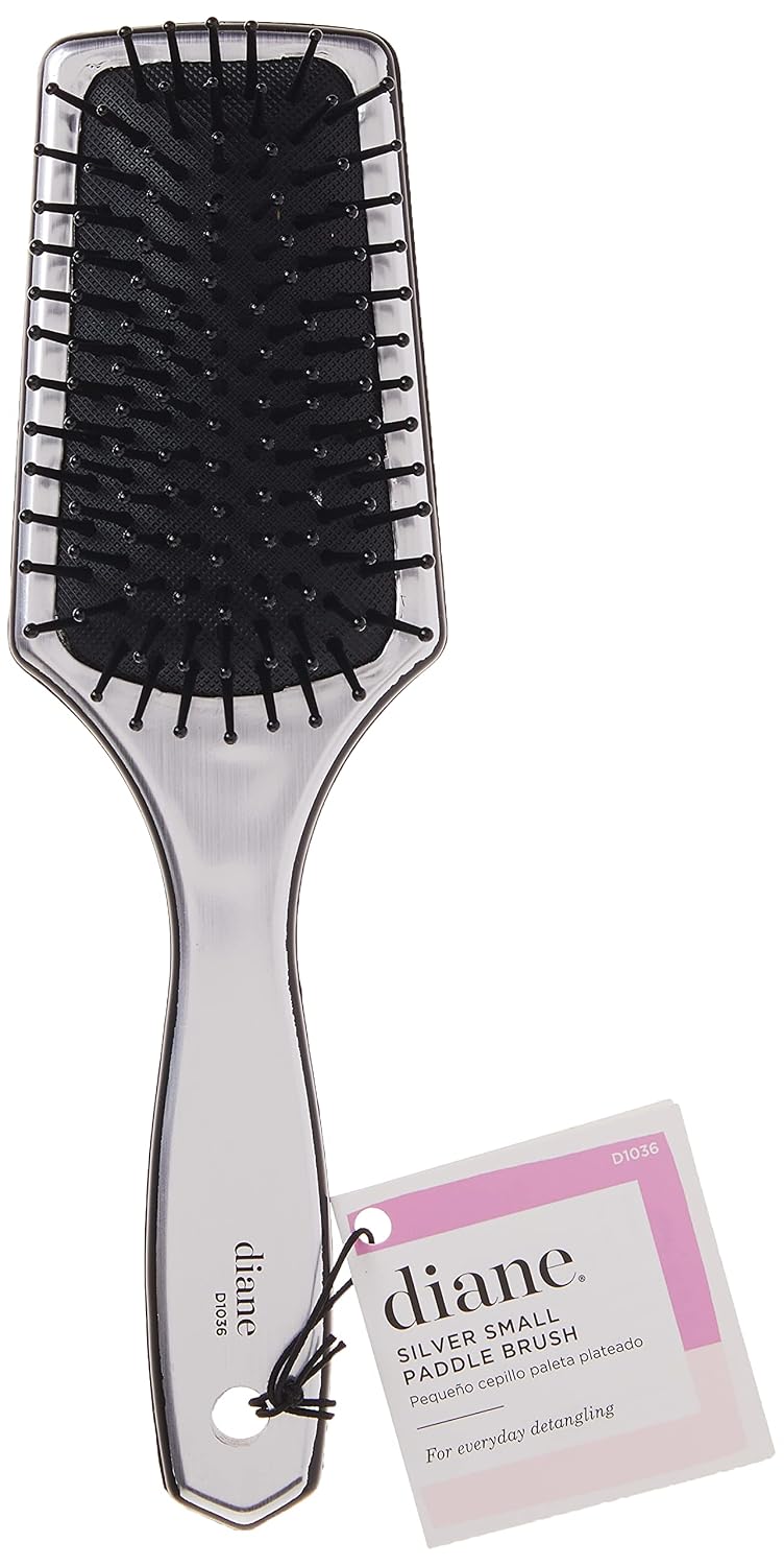 Diane Small Cushion Paddle Brush, 13-Row, Ideal for Medium to Thick Hair, Detangling and Smoothing, Silver