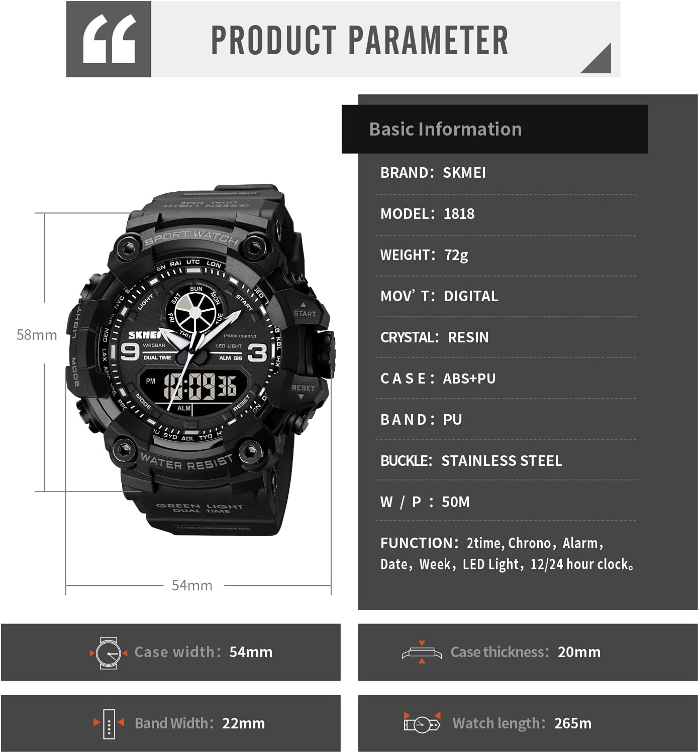 FANMIS Men's Analog Digital Sport Watch Military Dual Display 50M LED Watch | Men's Dual Display Sports Watches With Led Backlight Alarm Stopwatch 12/24h Time Outdoor Running Swimming