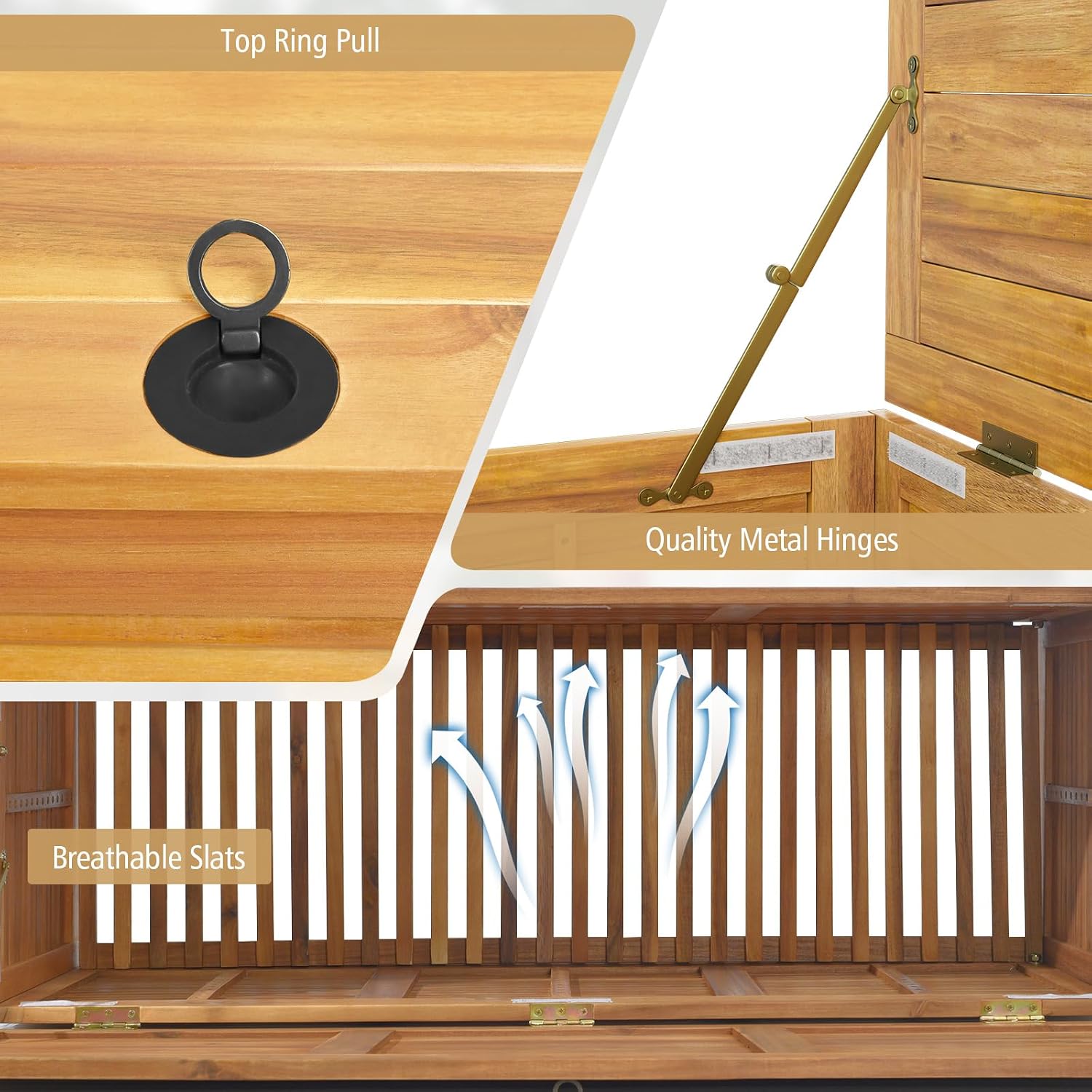 Tangkula 46 Gallon Acacia Wood Deck Box, Garden Backyard Storage Bench, Outdoor Storage Container for Patio Furniture Cushions and Gardening Tools