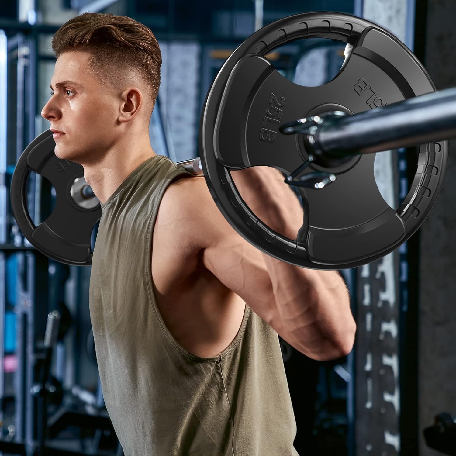 RitFit Olympic Rubber Grip Weight Plates, 2-Inch Barbell Set
