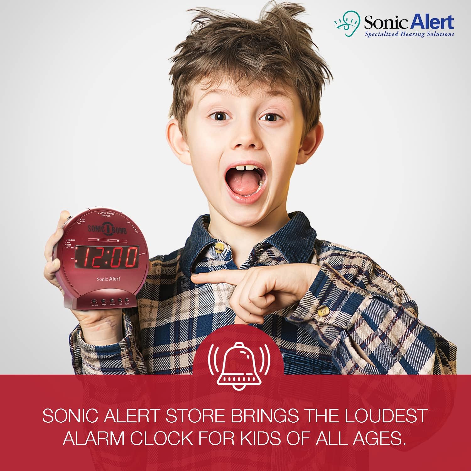 Sonic Bomb Dual Extra Loud Alarm Clock with Bed Shaker, Black | Sonic Alert Vibrating Alarm Clock Heavy Sleepers, Battery Backup | Wake with a Shake