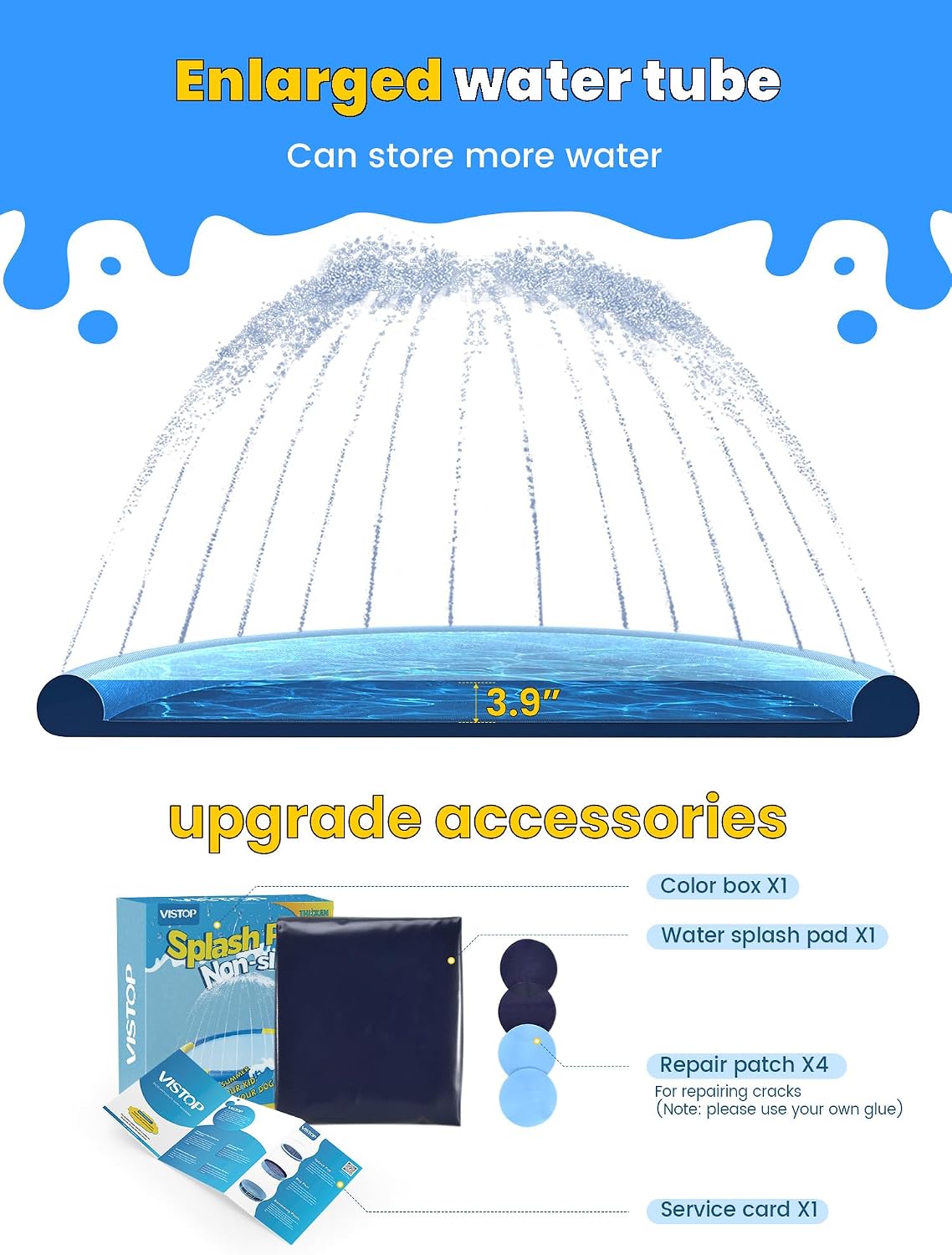 VISTOP 67" Non-Slip Splash Pad for Kids and Dogs, Thickened Sprinkler Pool for Toddlers, Outdoor Backyard Water Toys, Fun Fountain Play Mat for Babies