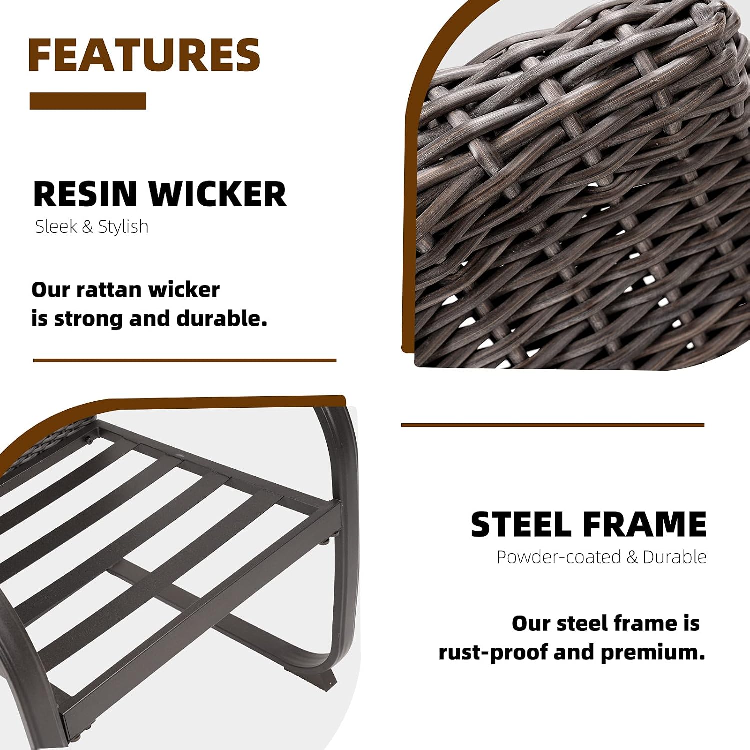 Grand patio 4 Pieces Outdoor Patio Metal Dining Chairs, C-Spring Motion Wicker Dining Chairs Set of 4 with Seat Cushions for Lawn Garden Backyard Deck