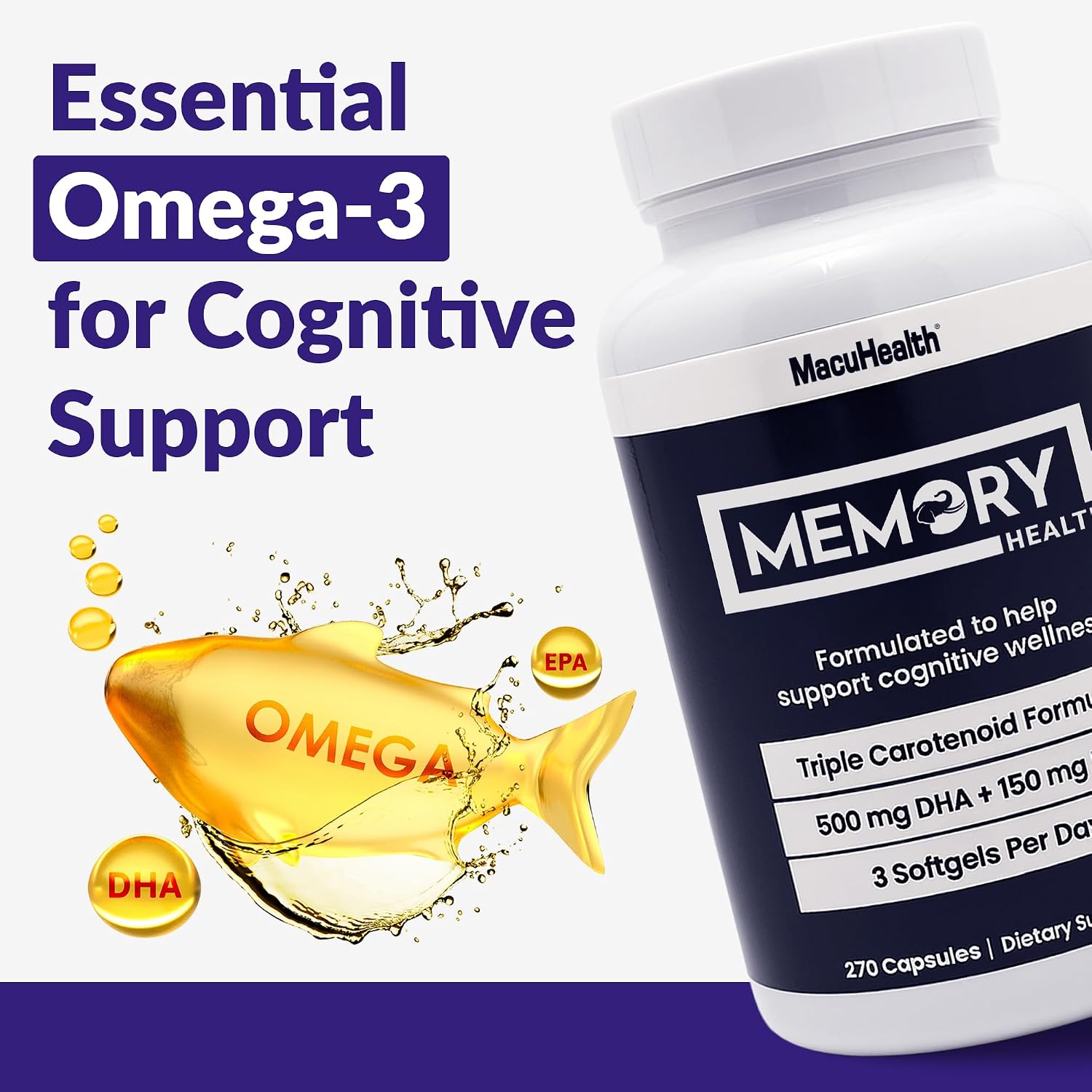Memory Health Omega 3 - Carotenoids and Vitamin E, For Mental Focus