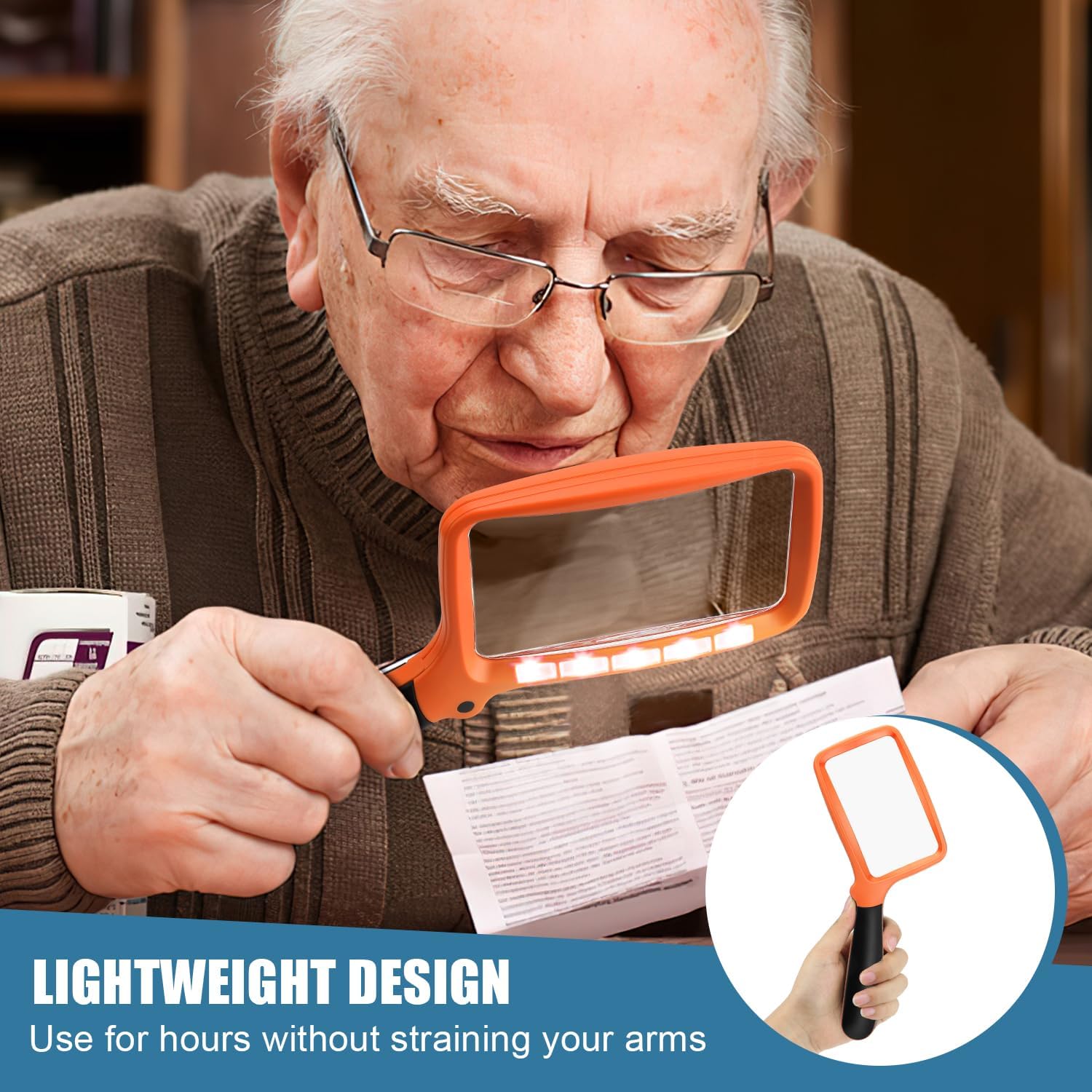Folding Handheld Magnifying Glass with Light, 5X Large Rectangle Reading Magnifier with Dimmable LED for Seniors with Macular Degeneration, Newspaper