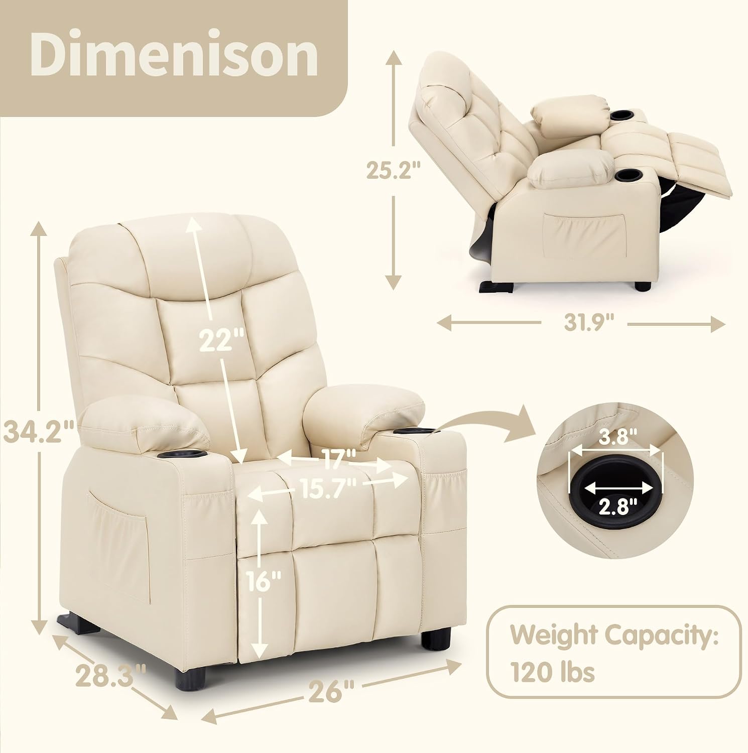 MCombo Big Kids Recliner for Ages 3+, Toddlers Recliner 7355 Velvet, Blue