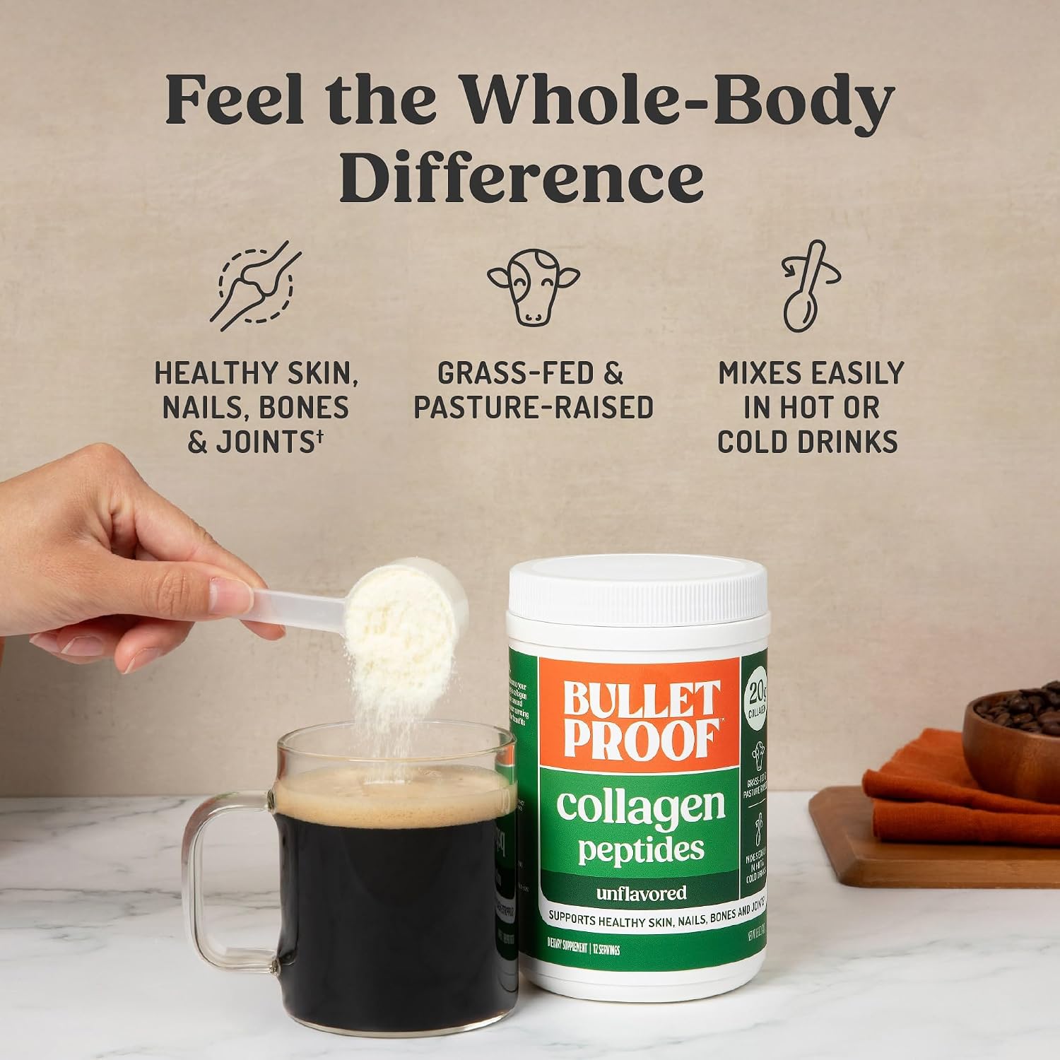 Bulletproof Unflavored Collagen Peptides Protein Powder, 17.6 oz | 20g Grass-Fed Pasture-Raised Collagen Protein and Amino Acids for Skin, Bones and Joints