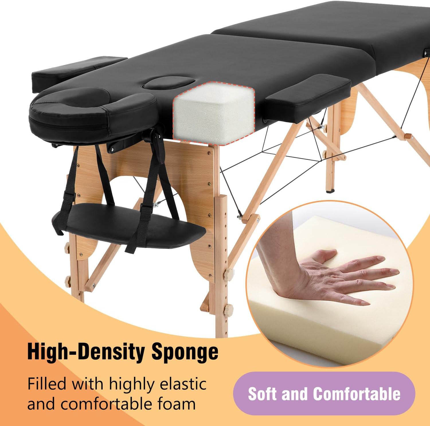 BestMassage | Portable Massage Table | 24" Wide, Black PU Leather | Lightweight, 2-Fold Massage Table with Height Adjustment, 450lbs Capacity, Carry Bag | For Massage, Facial, Tattoo, Home, Spa