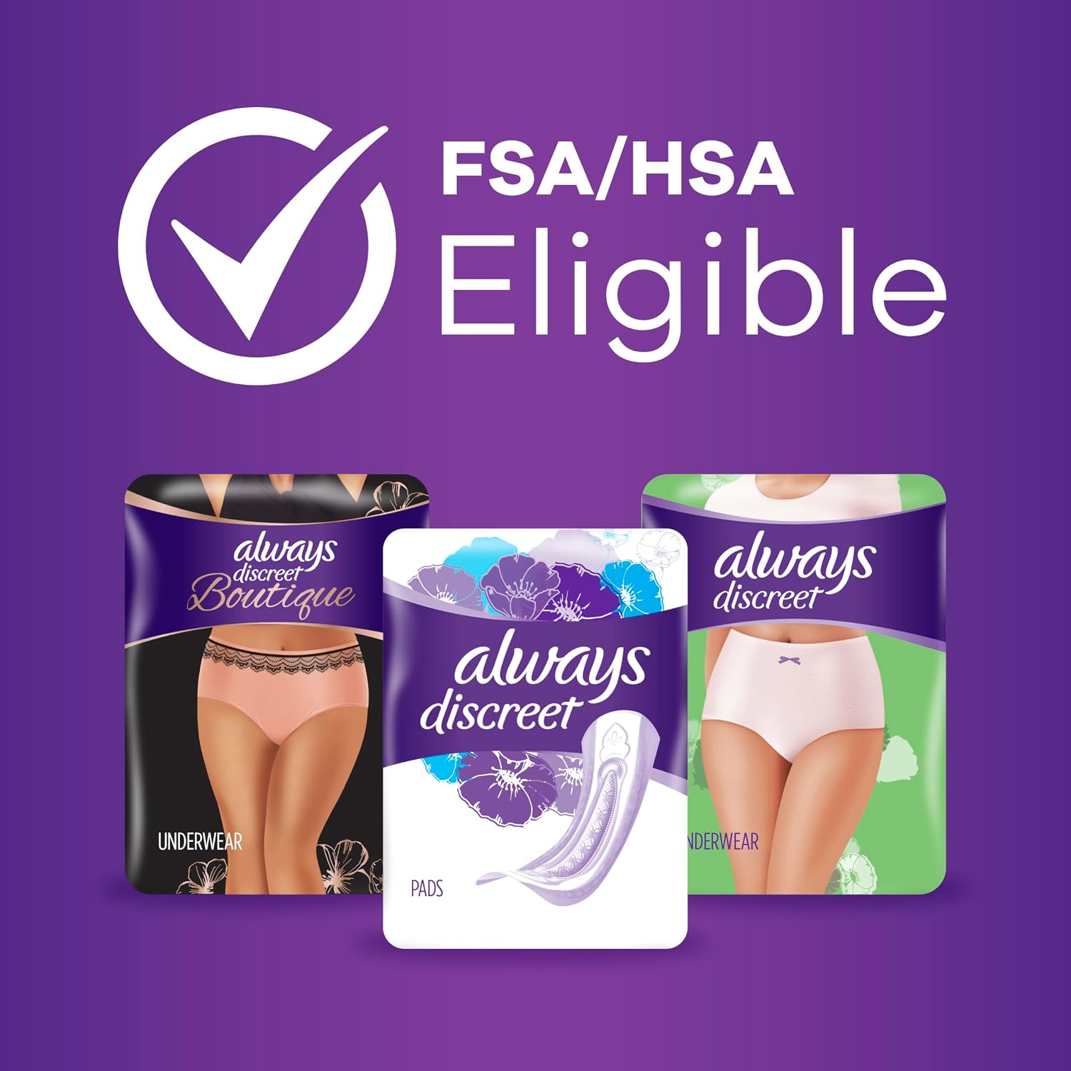 Always Discreet Adult Diapers for Women, Incontinence Underwear, Postpartum Essentials, Disposable Briefs, Max Absorbency, Bladder Leak Protection, Small/Medium, 32ct