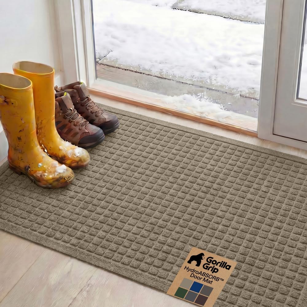 GORILLA GRIP® HydroABSORB Door Mat for Indoor Outdoor Use, 29x17 Black