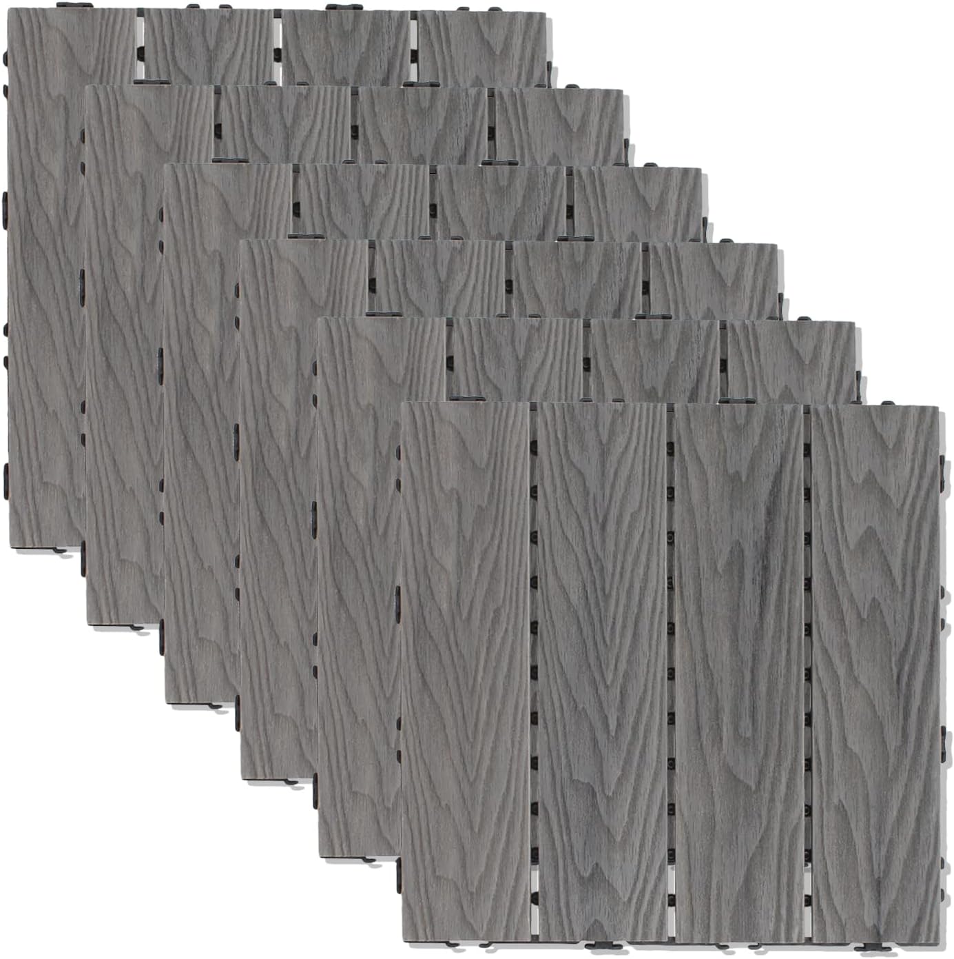 ECOOPTS 12"x12" Interlocking Deck Tiles Patio Floor Tiles Outdoor Flooring Wood Deck Tiles for Porch Balcony Backyard, 9 Slat x 15 Boxes, Brown