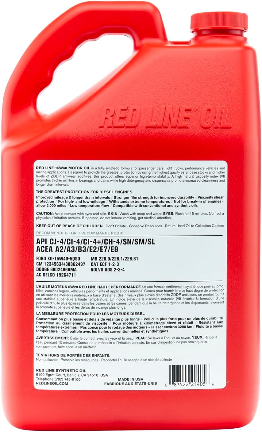 Red Line 21405 15W40 Synthetic Diesel Motor Oil - 1 Gallon