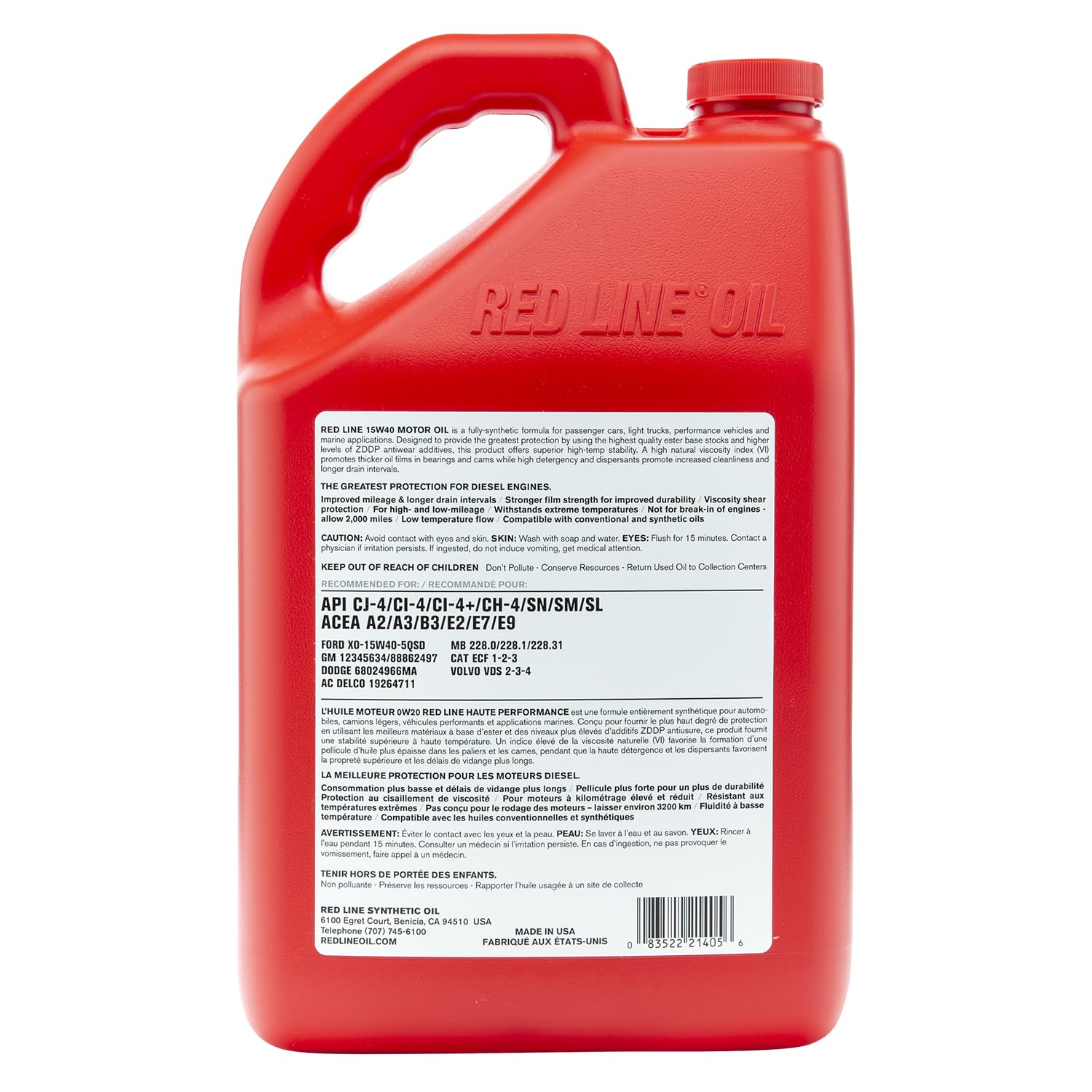 Red Line 21405 15W40 Synthetic Diesel Motor Oil - 1 Gallon (4 Pack)