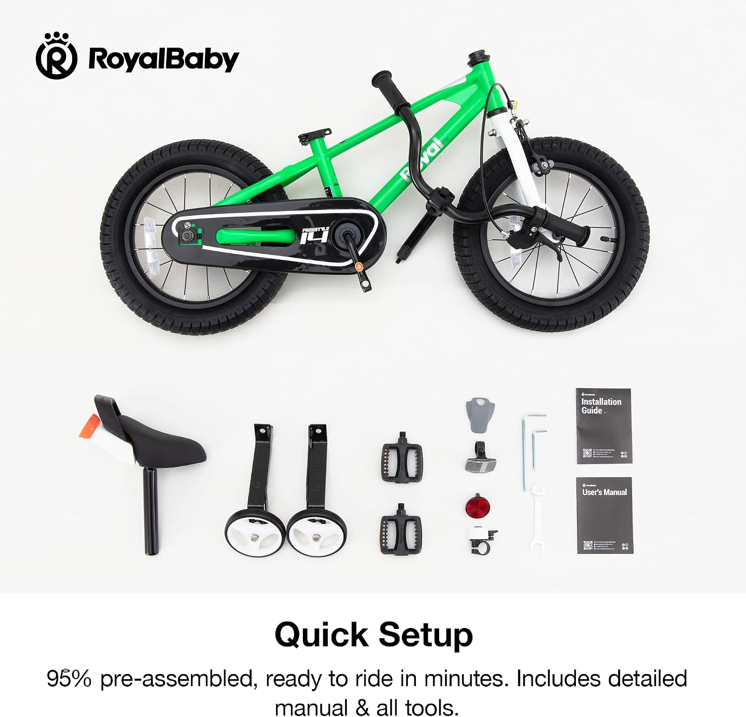 RoyalBaby Freestyle Kids Bike 12 14 16 Inch with Training Wheels, 18 Inch with Kickstand, Bicycle for Ages 3-10 Years Boys Girls
