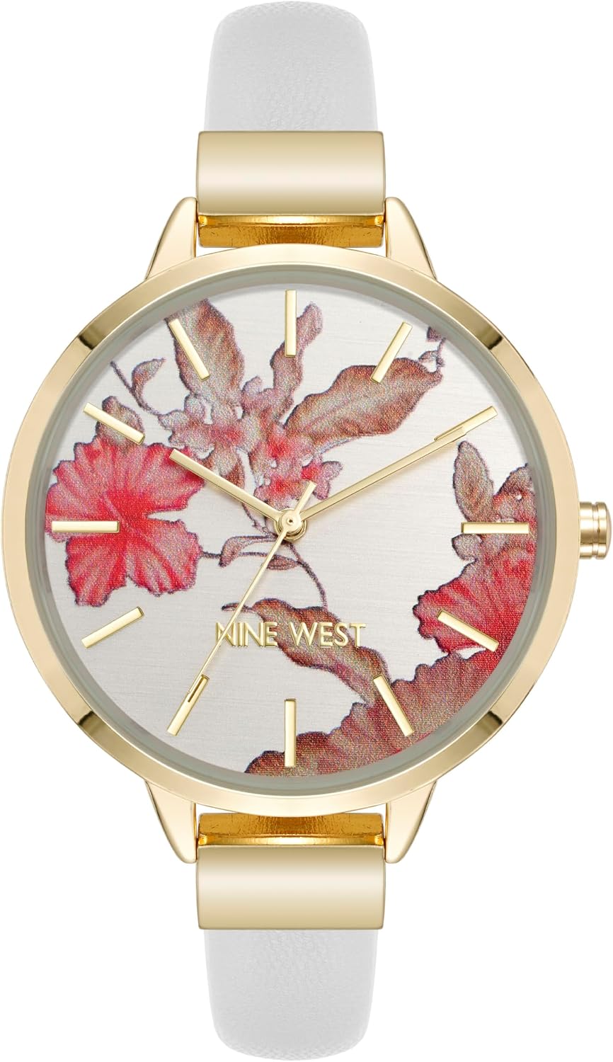 Nine West Women's Floral Dial Smooth Strap Watch