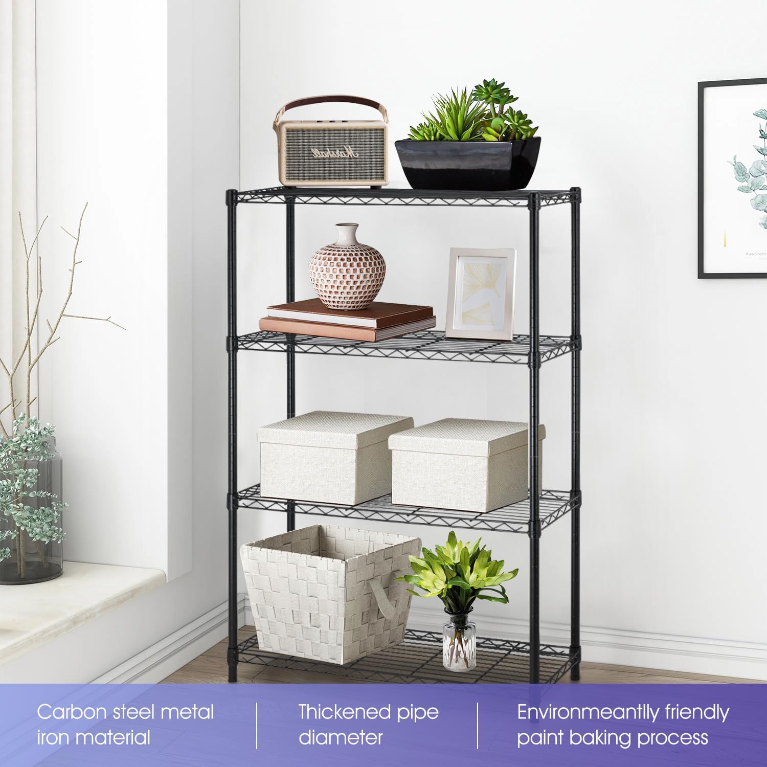 PayLessHere | 6-Tier Wire Shelf with Wheels | 45"x18"x82" | Black