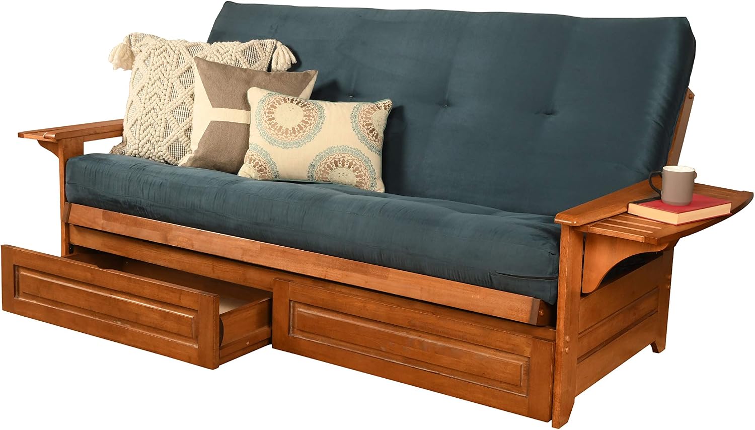 Kodiak Furniture Phoenix Futon Set with Linen Stone Mattress and Storage Drawers, Full, Barbados