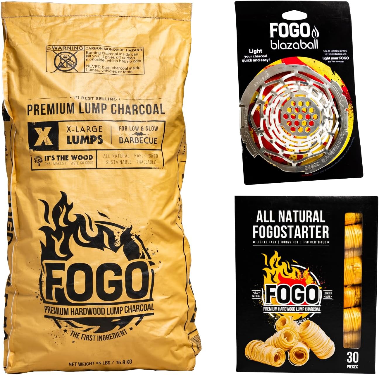 FOGO Super Premium Hardwood Lump Charcoal, Natural, Large Sized Lump Charcoal for Grilling and Smoking, Restaurant Quality, 35 Pound Bag