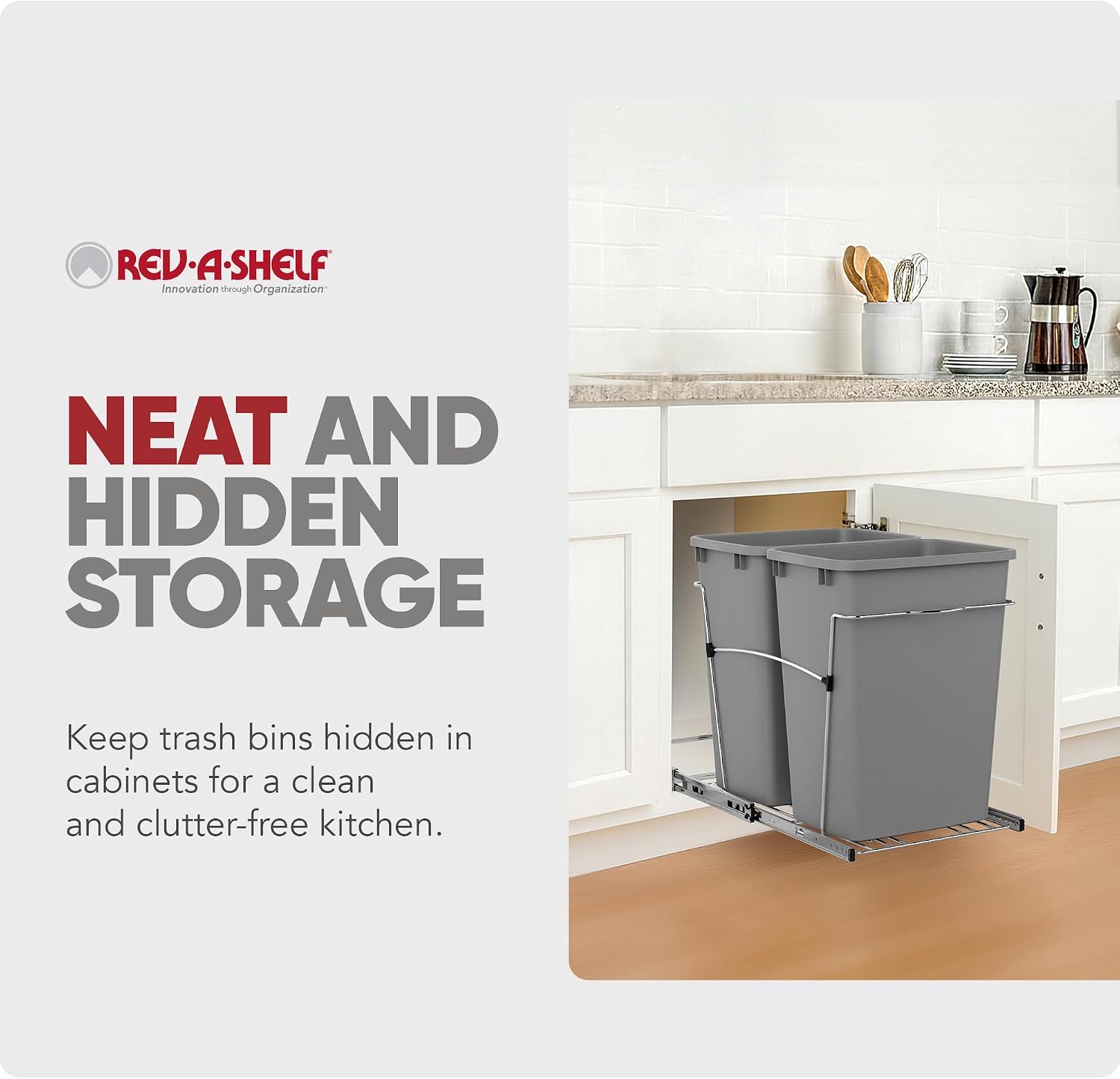 Rev-A-Shelf Double Pullout Garbage Trash Cans for Kitchen Cabinets, 35 Qt