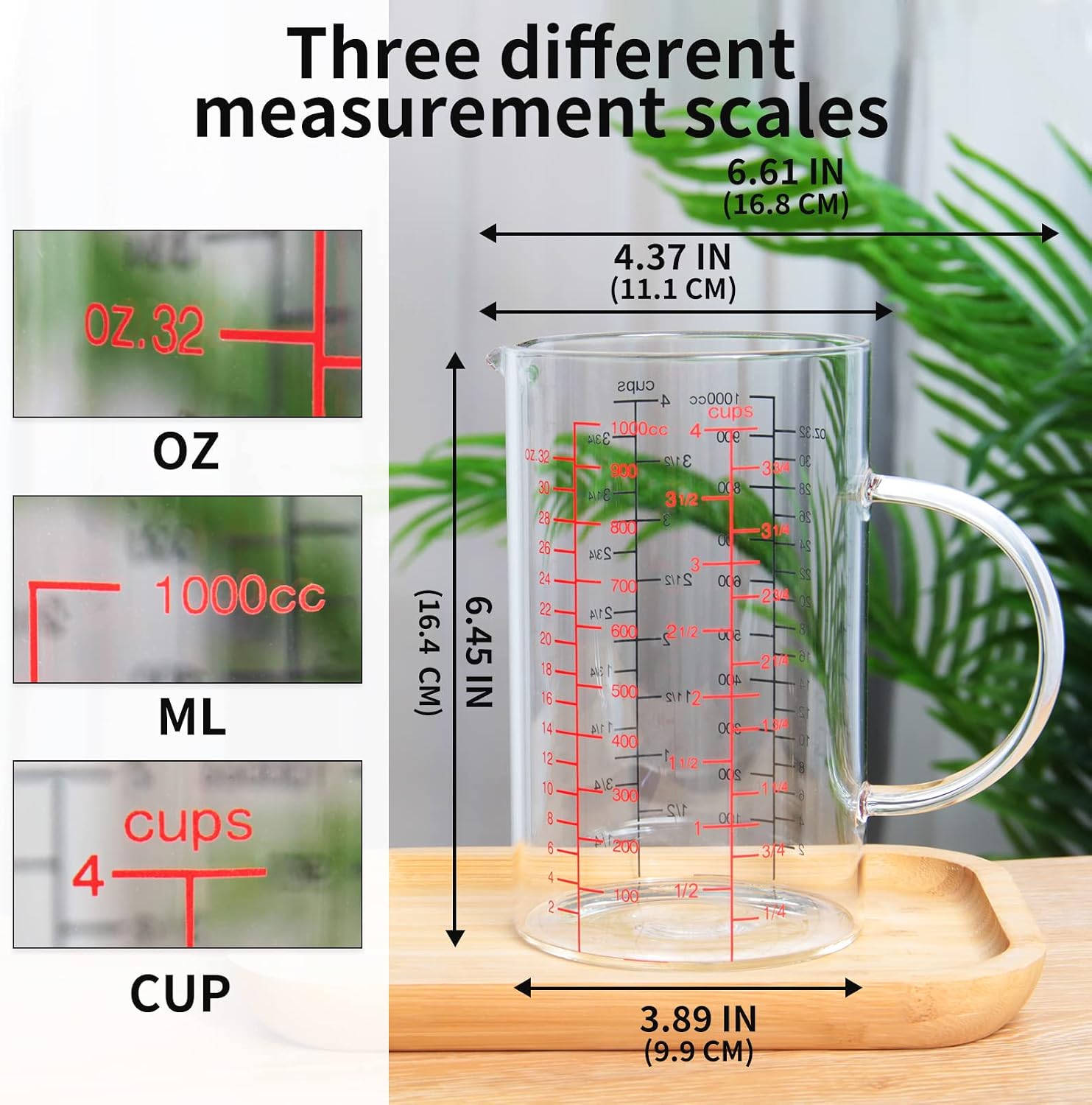 2 Cup Glass Measuring Cup, [Insulated handle, V-Shaped Spout], High Borosilicate Glass Measuring Cup for Kitchen or Restaurant, Easy To Read, 500 ML (0.5 Liter, 2 Cup)