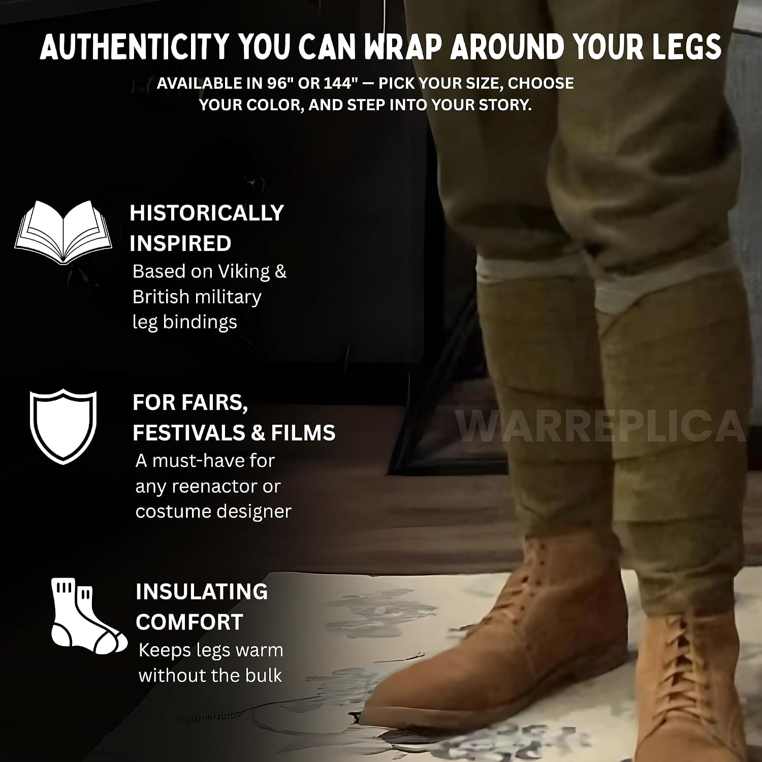 warreplica WW1 US Army M1910 Puttees Leggings Wraps/WW1 US Army Leg Wraps Gear Putty–Historical Reproduction Military Gaiters