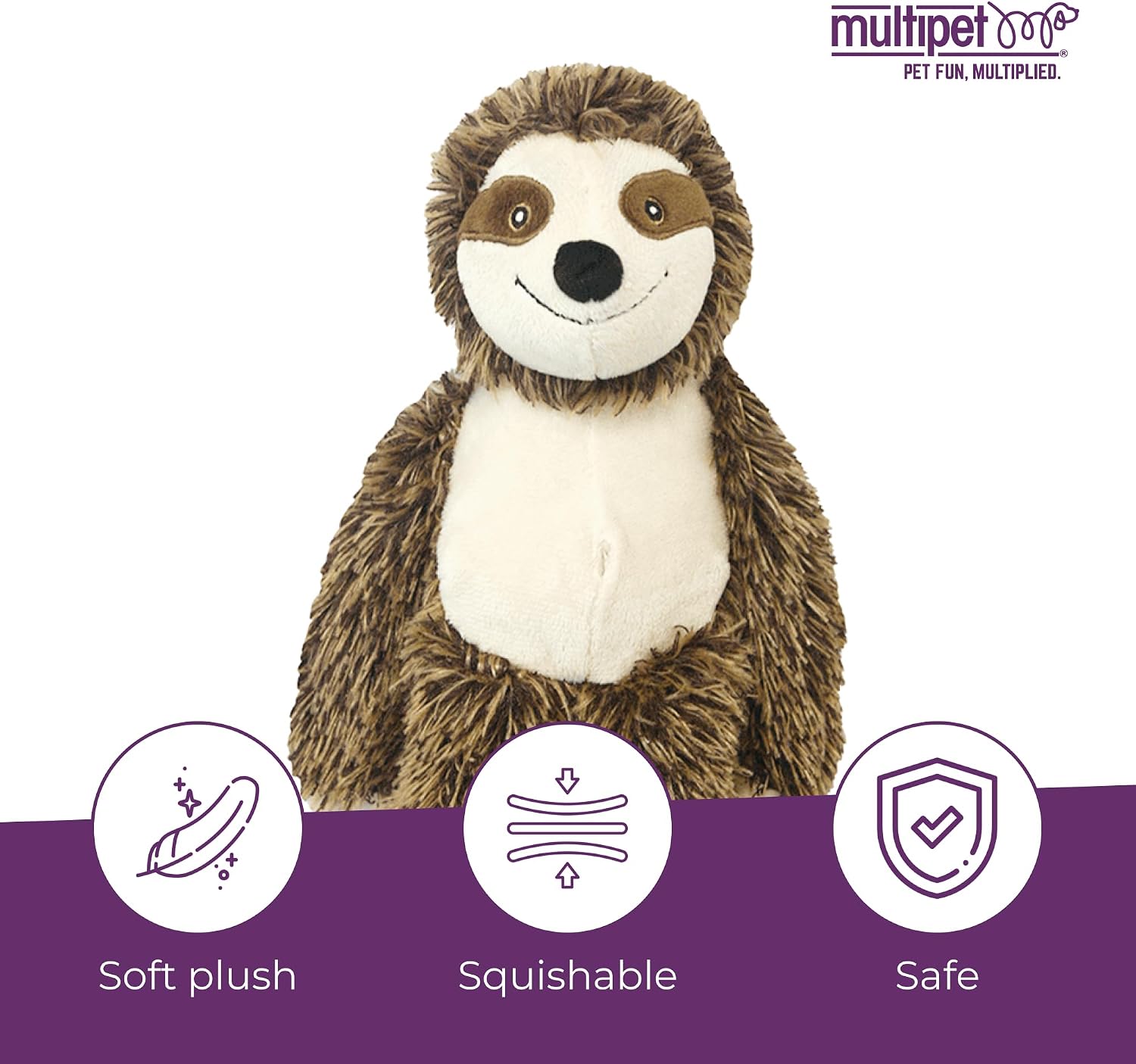 Multipet Sitting Sloth Dog Plush Toy - Squeaky Toy for All Dogs - Extra Soft Plush - Stuffed Animal for Cuddling & Playing - Cute Jumbo Pet Toy (14")