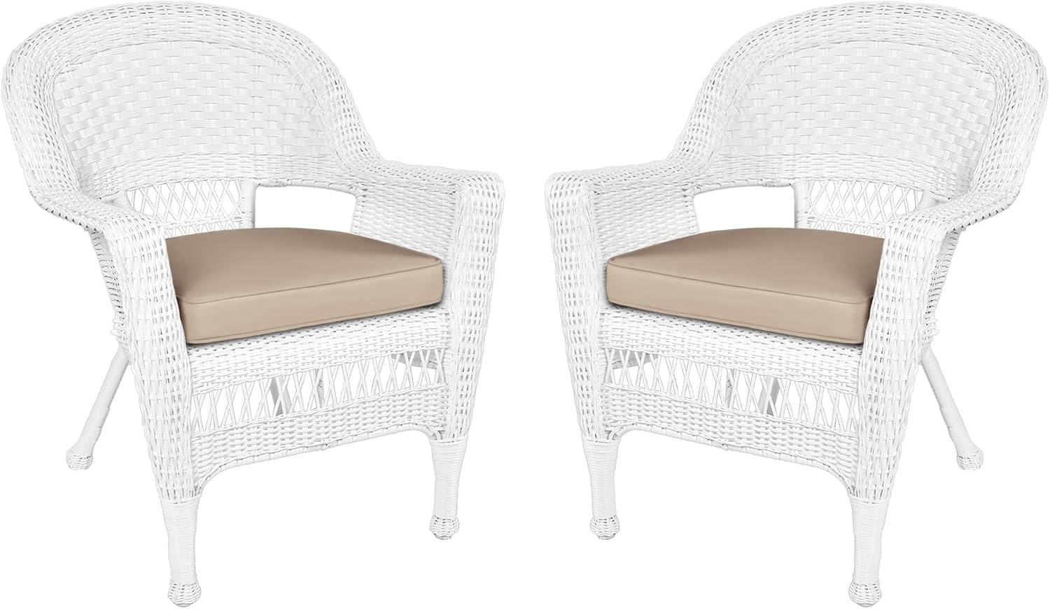 Jeco Wicker Chair with Tan Cushion, Set of 2, White/W00206-