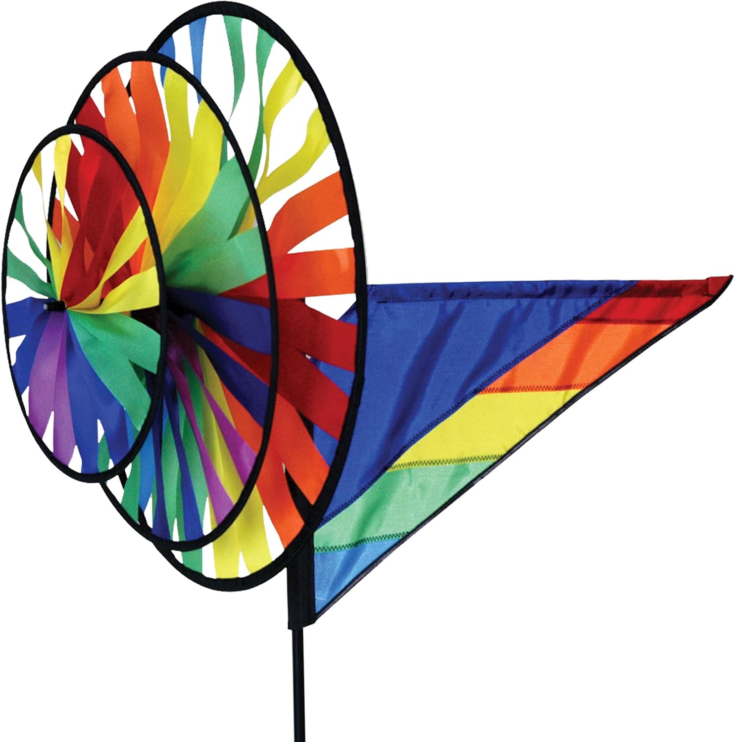 Premier Kites Triple Spinner Rainbow – Eye-Catching Garden Spinner with Colorful Triple Wheels, Durable Weather-Resistant Fabric, Easy Assembly