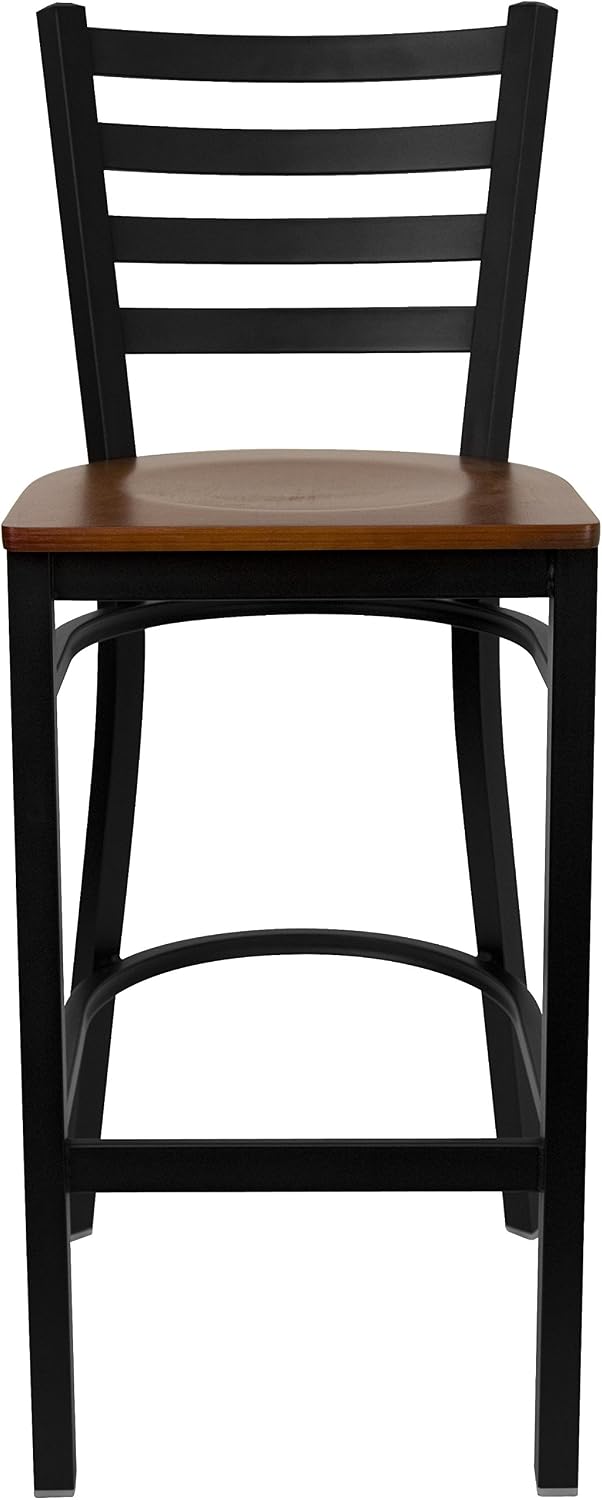Flash Furniture Hercules Series Ladder Back Metal Restaurant Barstool, Modern Upholstered Armless Bar Height Chair for Restaurants and Kitchens, Black | Vinyl Upholstery, Durable Construction, Commercial Use