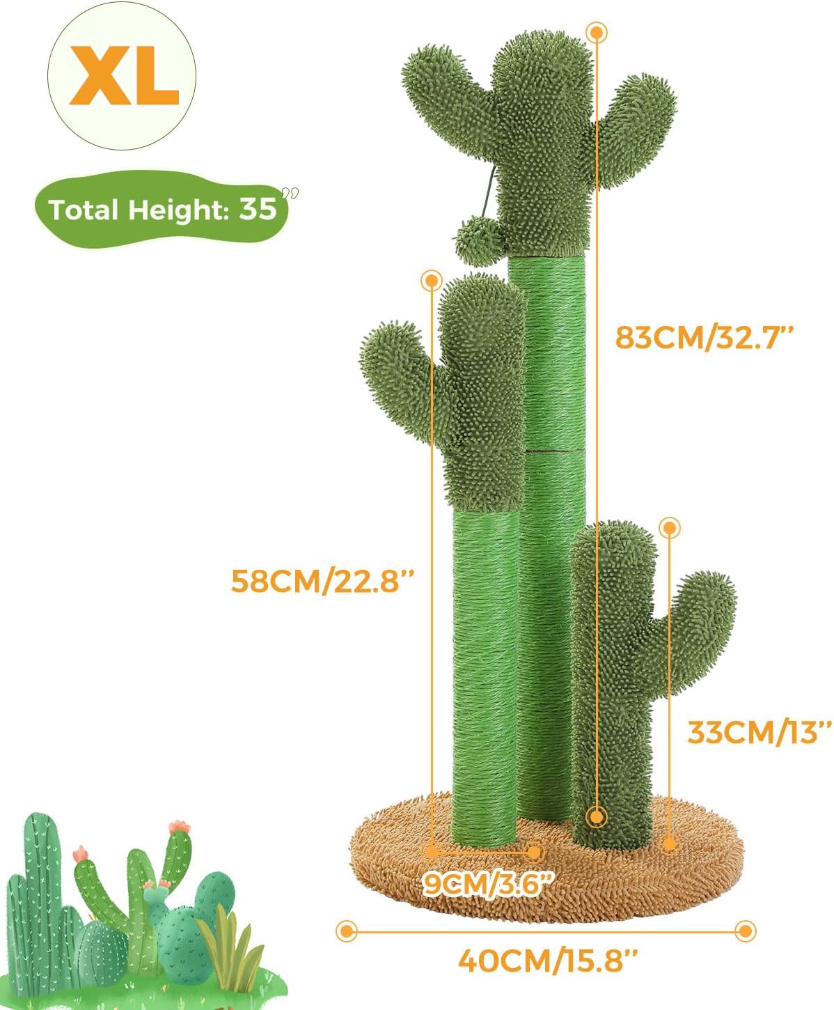 PAWZ Road Cactus Cat Scratching Post 23”Cat Scratcher with Toy Ball