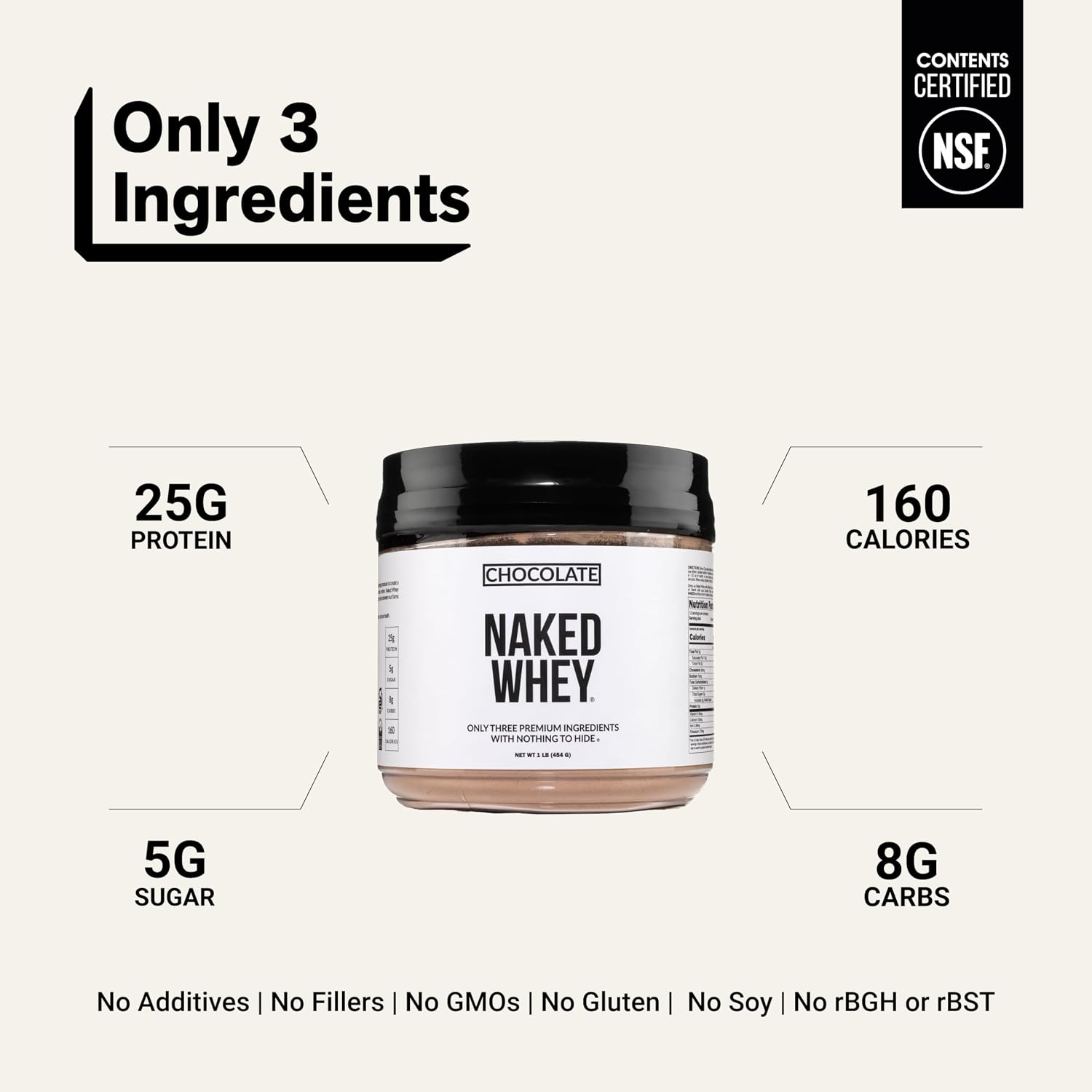 NAKED Whey 5LB 100% Grass Fed Unflavored Whey Protein Powder - Only 1 Ingredient, NSF Certified, Undenatured, Gluten Free, Soy Free, Promote Muscle Growth and Recovery - 76 Servings