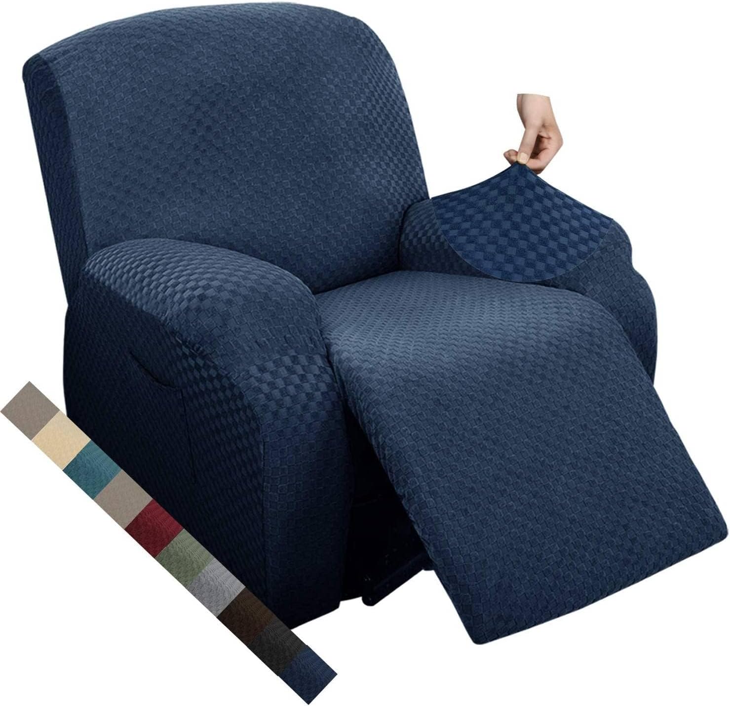 MAXIJIN Latest Recliner Slipcovers for Living Room 4 Pieces Stretch Jacquard Recliner Chair Cover Soft Fitted Recliner Protector with Elastic Bottom