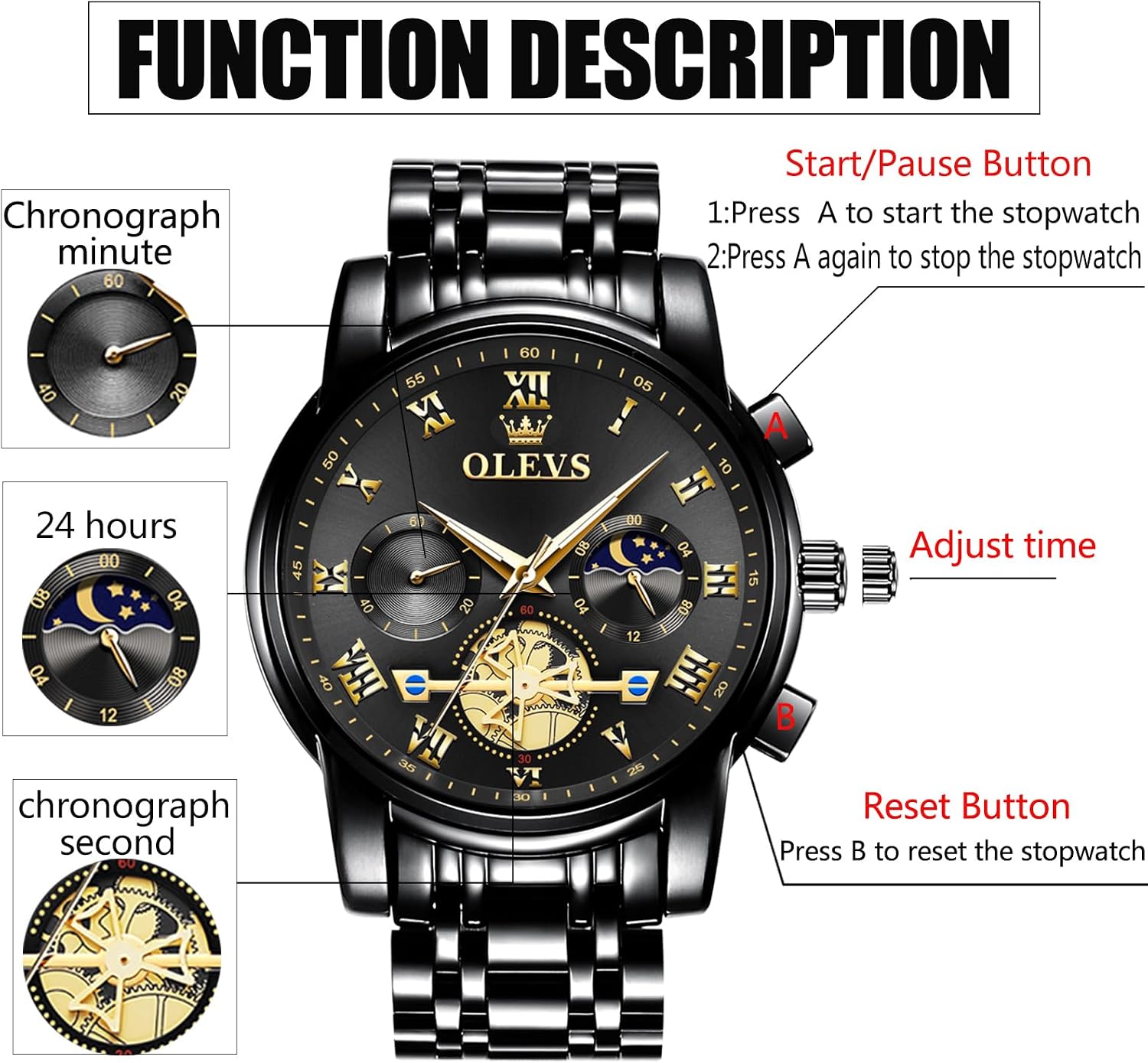 OLEVS Watch Men Luxury Dress Stainless Steel Date Analog Watch Waterproof