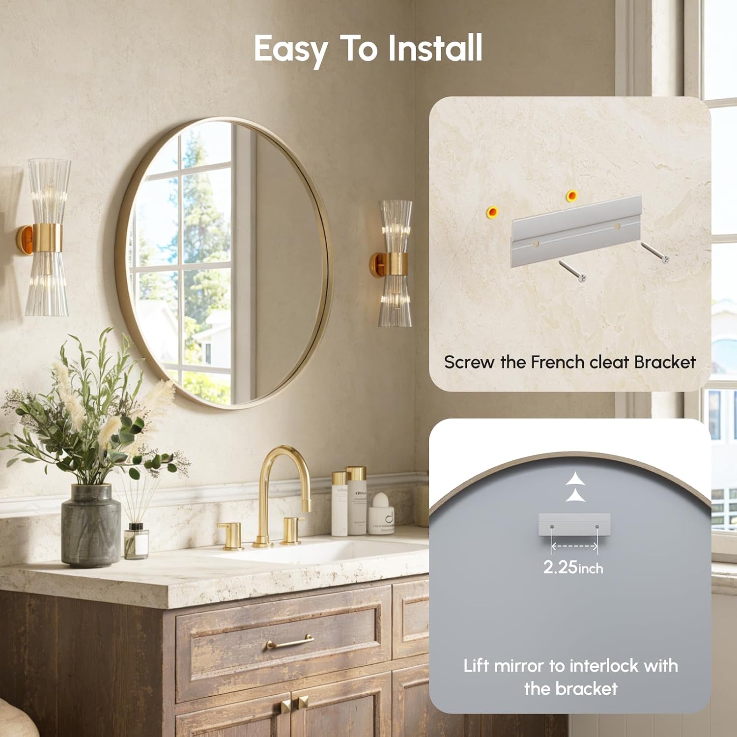 USHOWER Frameless Round Bathroom Mirror 24"