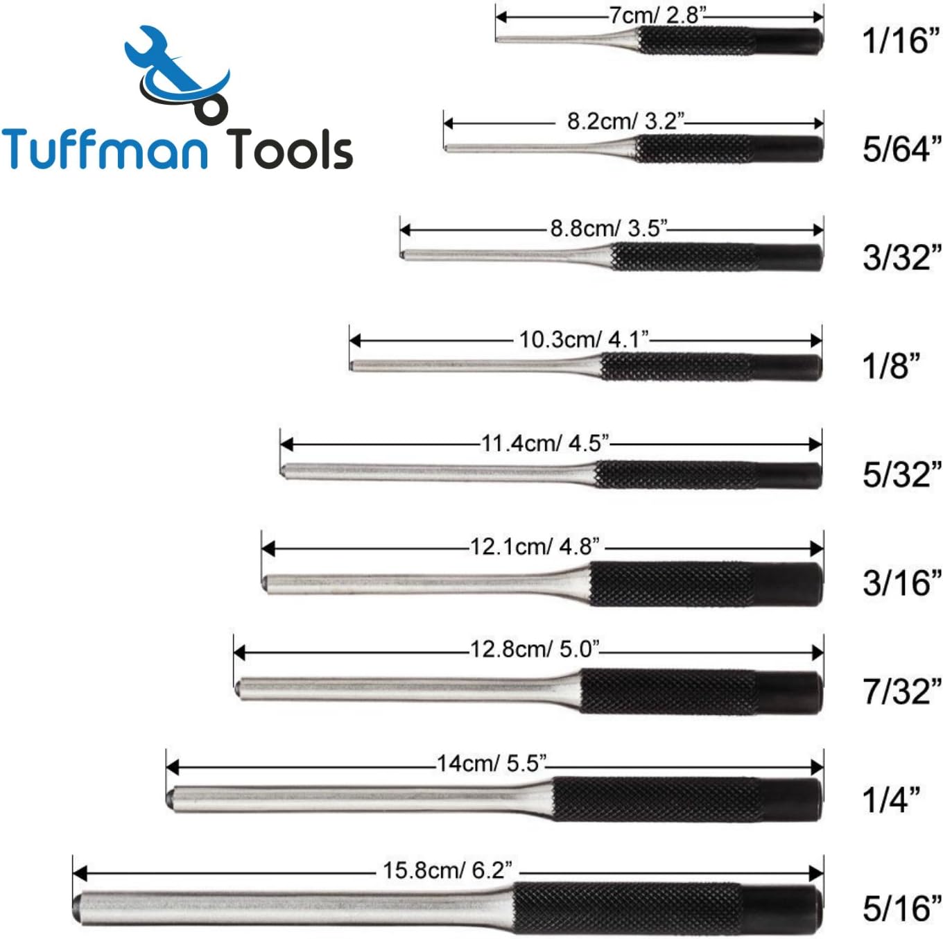 Roll Pin Punch Set 9pc - Great Nail Punch for Gun Tool Kit Building, Watch Repair Kit and Removing Firing Pin with Tool Pouch