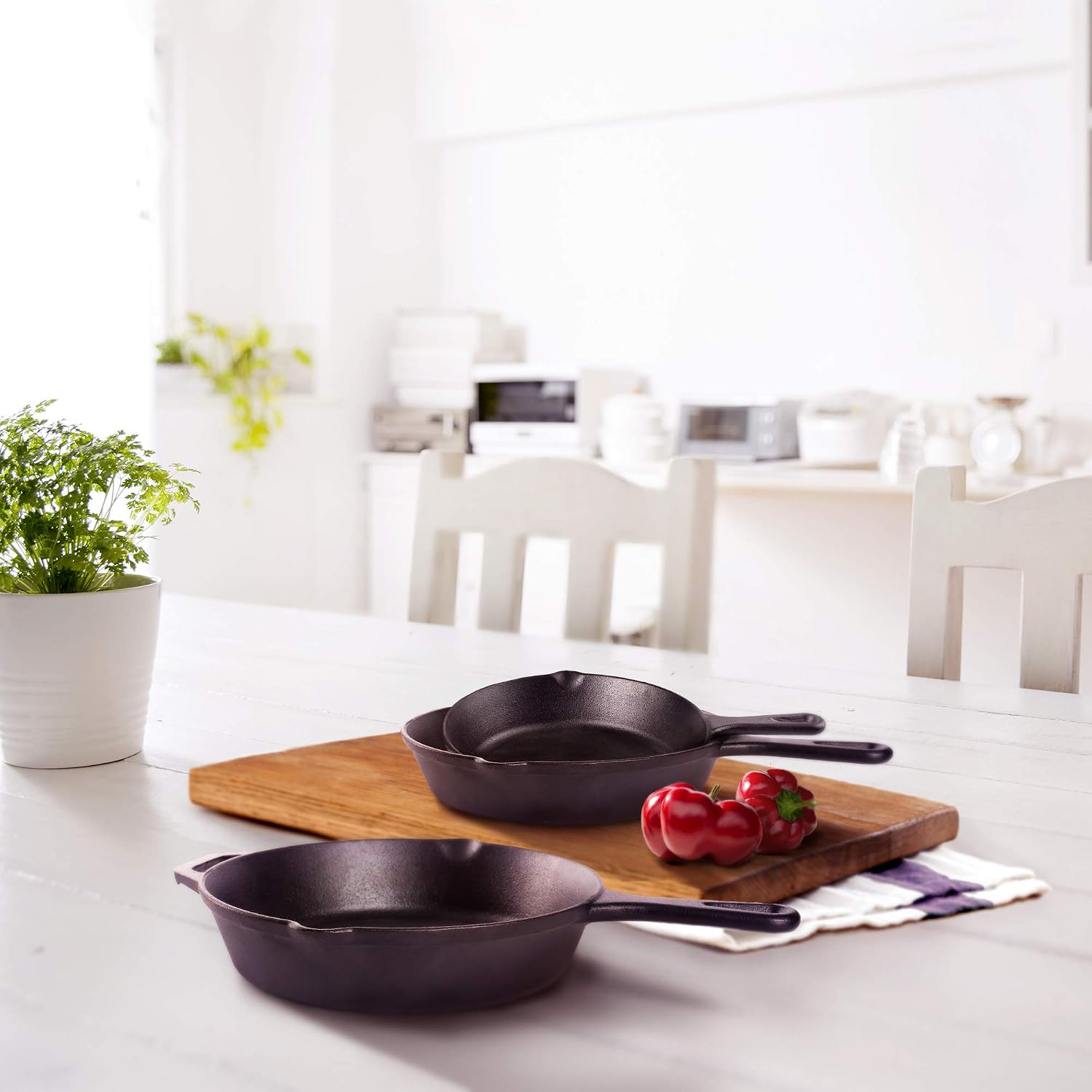 Cast Iron Skillet - 10"-Inch Frying Pan with Pour Spouts + Pan Scraper + Silicone Grip Handle Cover Holder - Pre-Seasoned Oven Cookware - Indoor/Outdoor Use - Stovetop, Induction. PFAS and PFOA-free