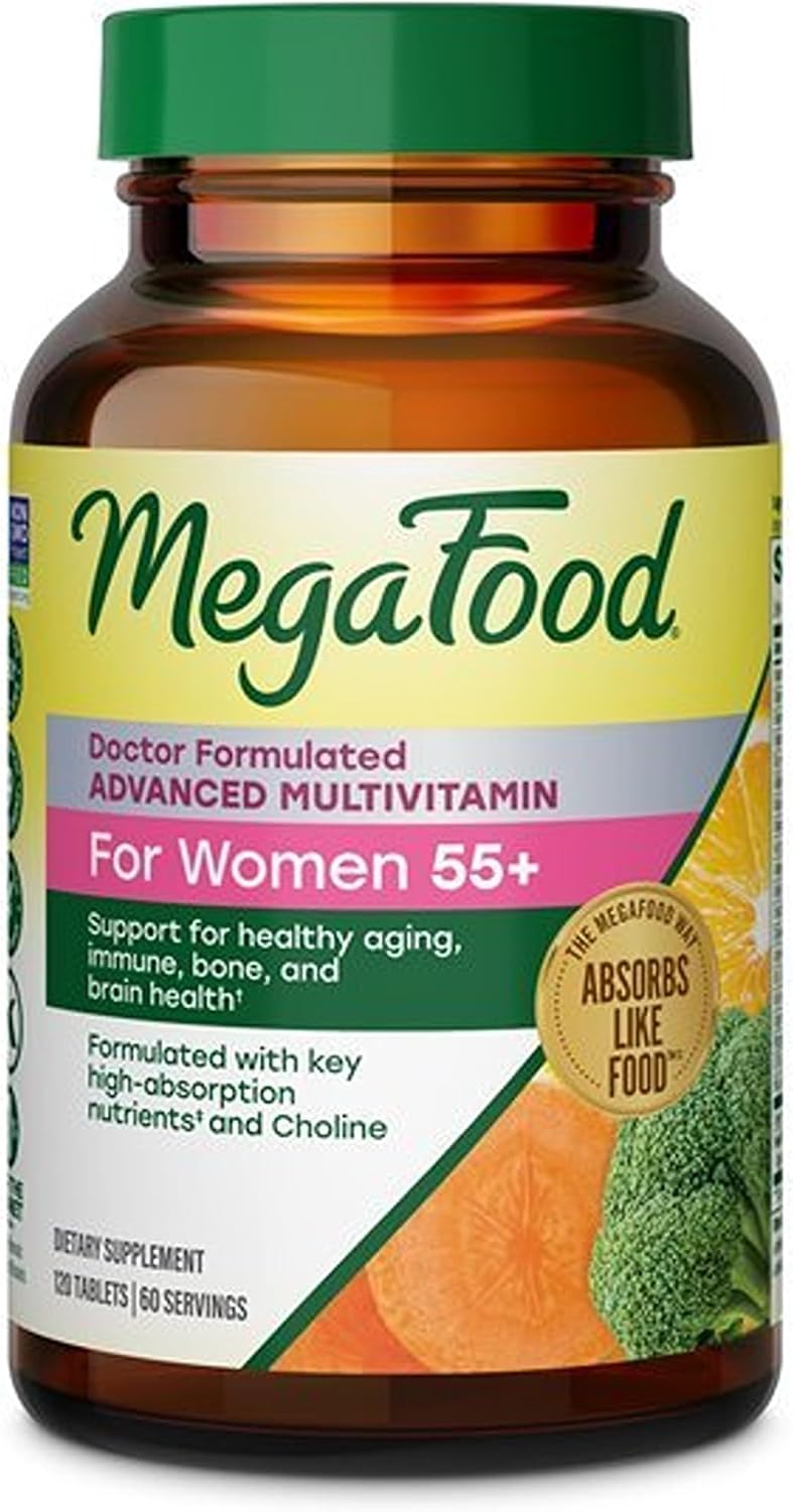MegaFood Advanced Multivitamin for Women 55+ Doctor Formulated, 60 Tablets | For Healthy Aging, Immune Support, Bone and Brain Health, Choline, Methylated B12, Methylfolate, Vegetarian, 30 Servings