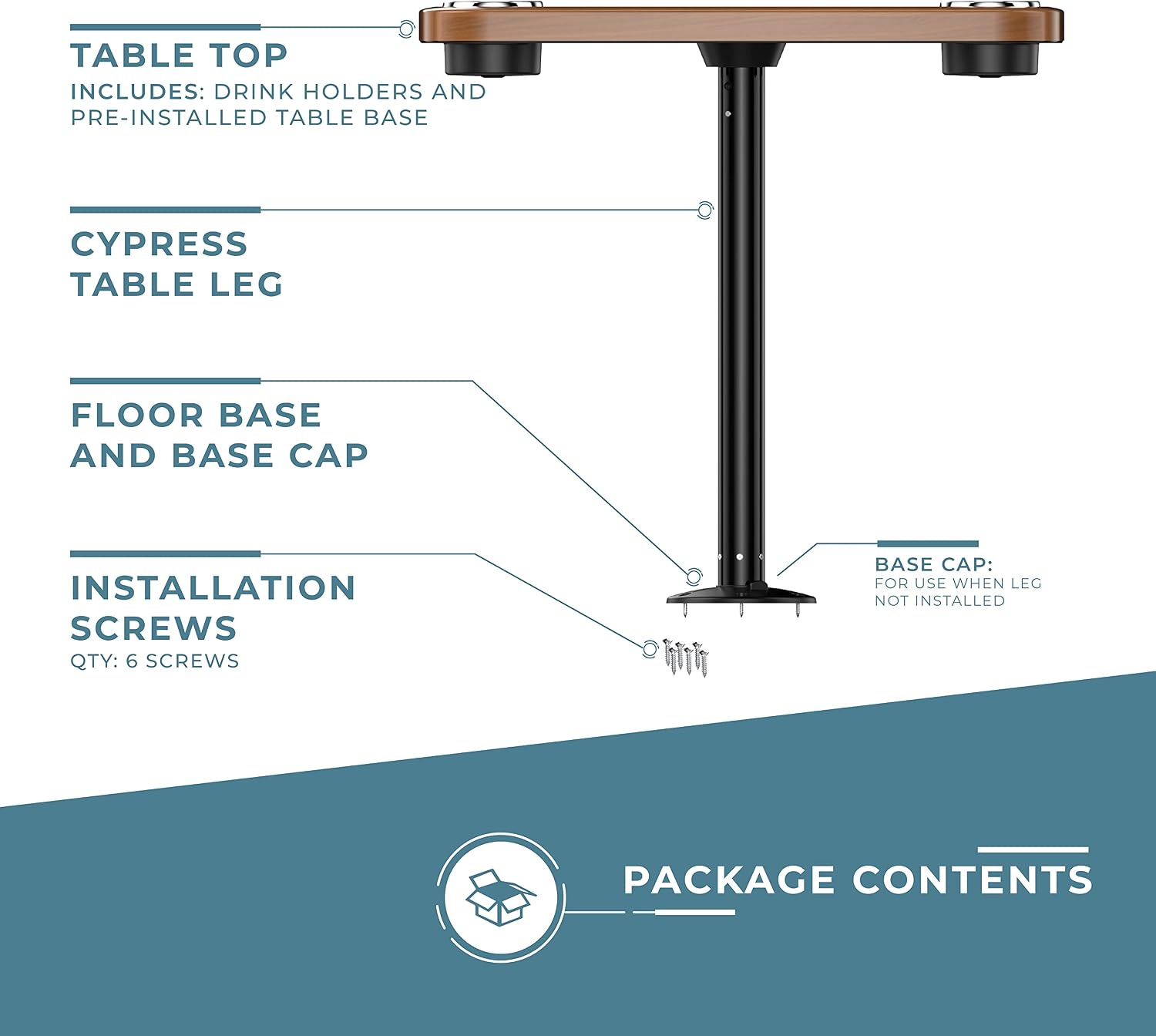 Manufacturers' Select ITC Boat Table Set - 18"x34" Removable Pontoon Boat Table with Center Non-Slip Mat, Pedestal Leg, 4 Drink Holders
