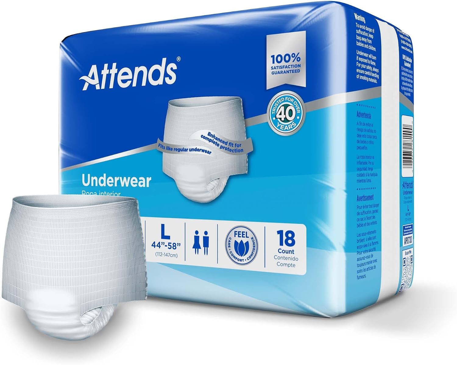 Attends Adult Absorbent Underwear, Medium, AP0720, Maximum, 80 ct | Disposable Pull-On Diapers with Tear-Away Sides and Breathable Waistband