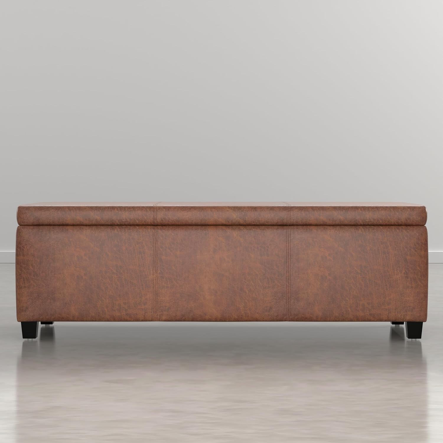 SIMPLIHOME Avalon 54" Wide Vegan Leather Storage Ottoman in Tanners Brown