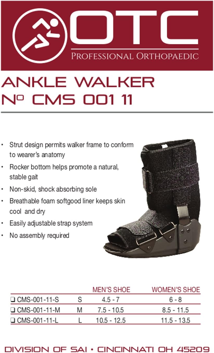 OTC Walker Boot Delux Short Low Top Leg Cast, Black, X-Small