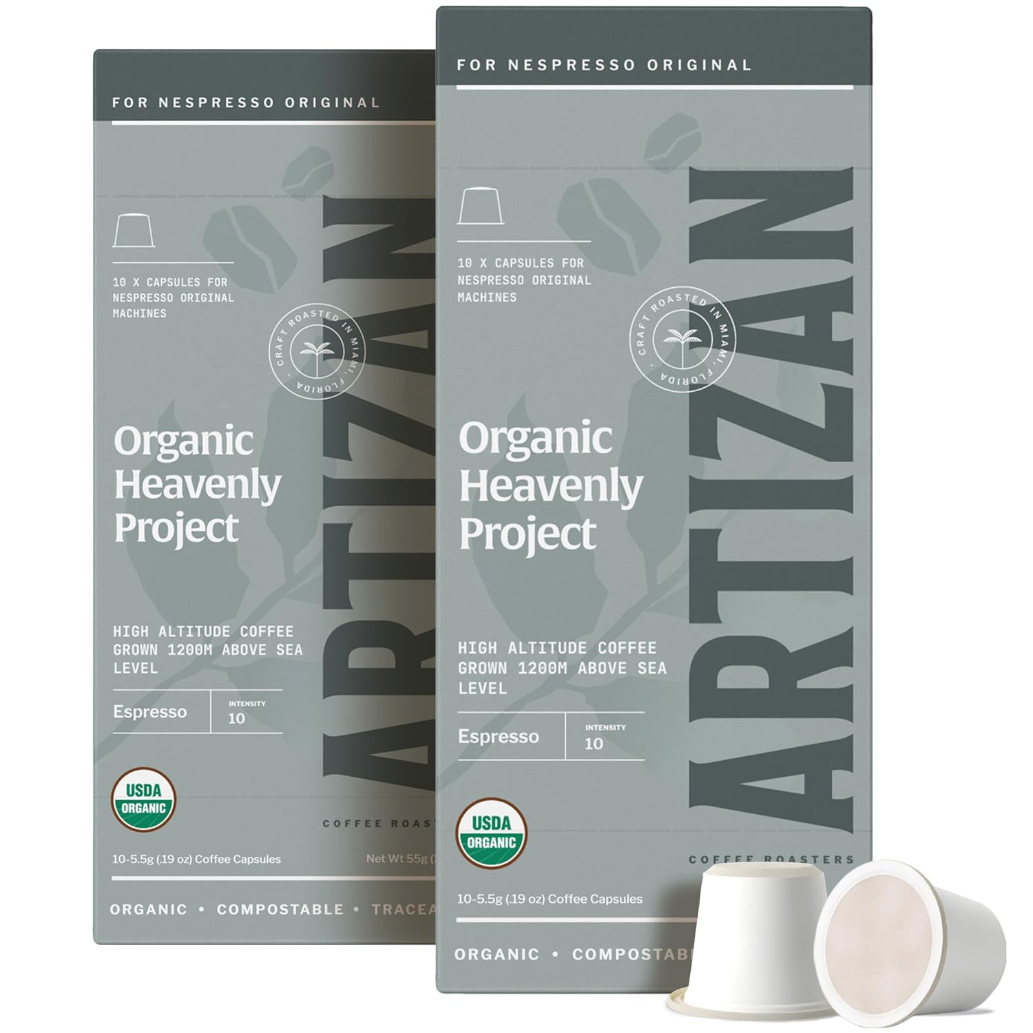 Artizan Coffee USDA Organic Espresso Coffee Capsules For Nespresso Original | Signature Blend Variety | 40 Compatible Compostable Pods