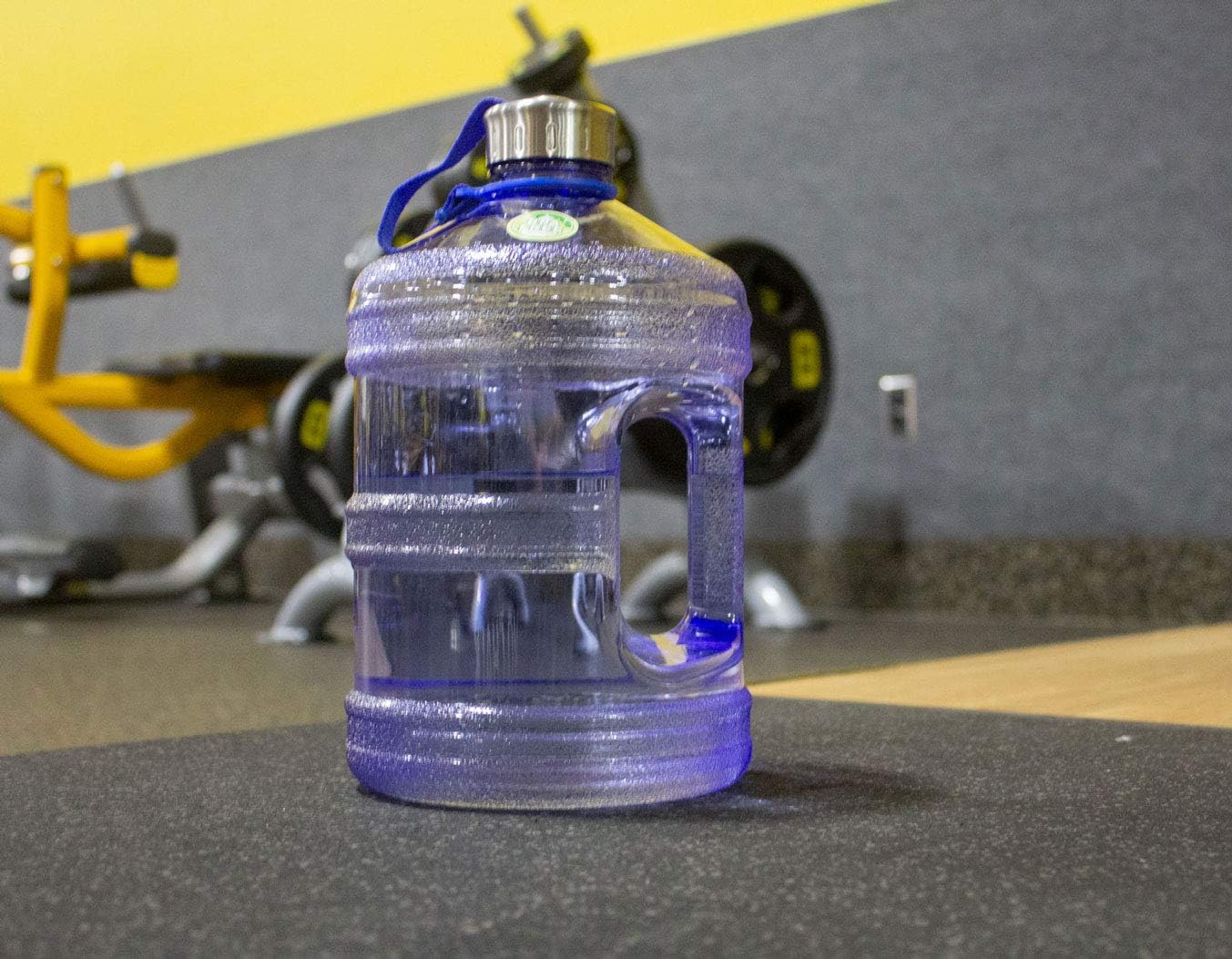 New Wave Enviro Iconic 1 Gallon Round BPA Free Water Bottle with Stainless Steel Cap and Integrated Handle, Ideal for Gym and Outdoor Life, Blue