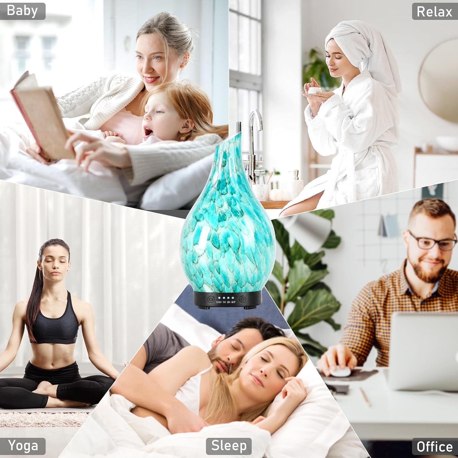 Aromatherapy Essential Oil Diffuser for Home- Art Glass Diffuser for Essential Oils with Waterless Auto Shut-Off 4 Timer 7 Colors LED Night Light