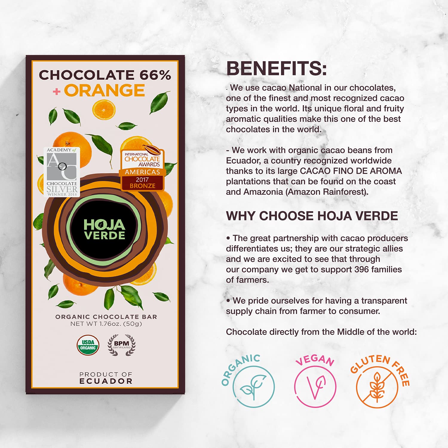 Hoja Verde Dark Chocolate Sugar, Dairy Free Bars, Keto Friendly, Certified Organic | Vegan, Natural, Non-GMO and Gluten Free (100% Pure)
