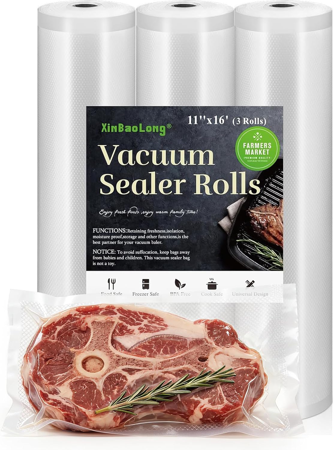 Kitchen Essentials, Vacuum Sealer Bags Rolls, 8in x 20ft, 2 Pack